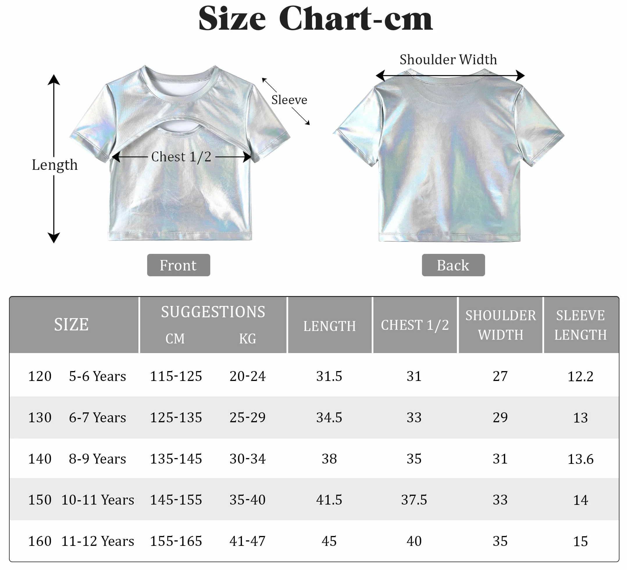 LOLANTA Haut Metallisé Enfant Fille Crop Top Danse Tenue Hip-hop Latine Jazz Spectacle Carnaval Fête Brillant Disco T-Shirt Manches Courtes