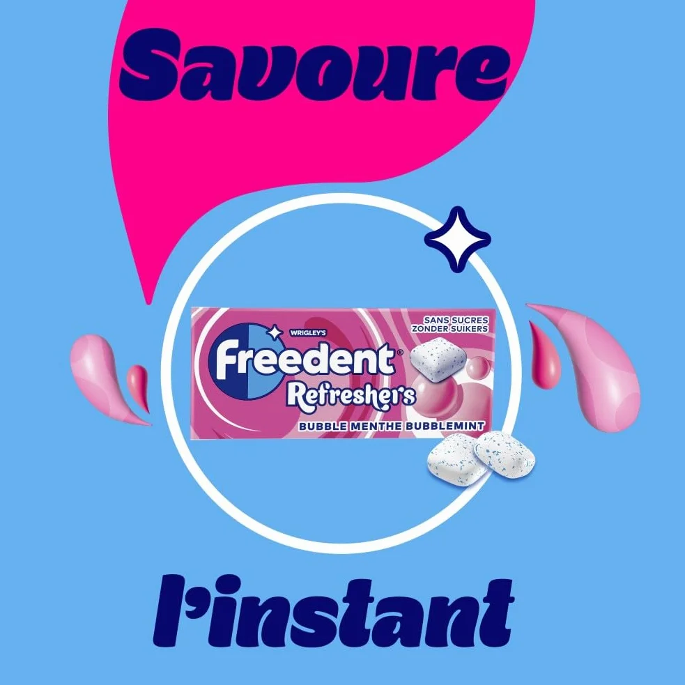 FREEDENT REFRESHERS - Chewing Gum Sans Sucre - Goût Bubble Menthe - 12 Paquet de 8 Dragées - Grand Format 96 Dragées