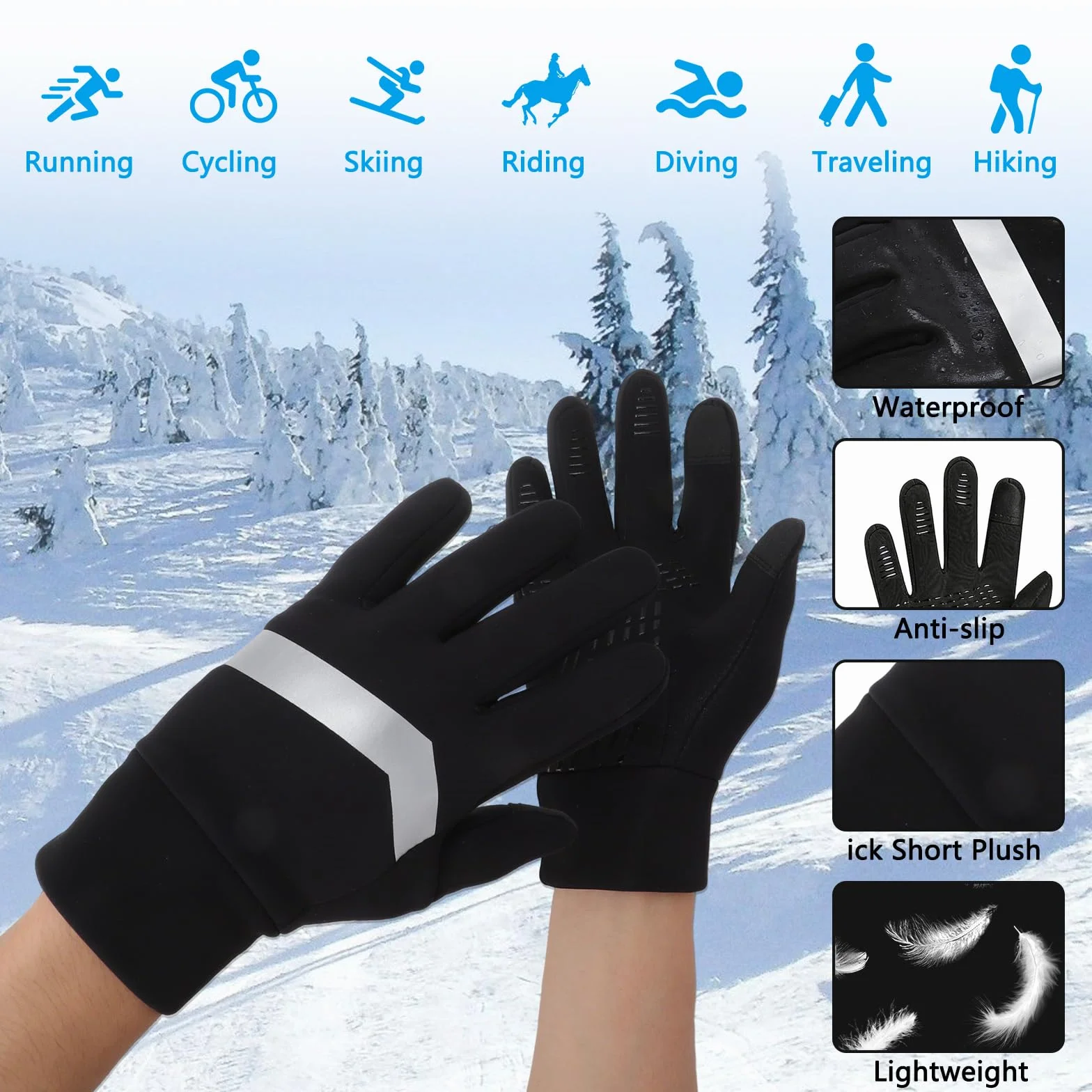 Gants d'équitation imperméables softshell pour enfants - Chauds, antidérapants, coupe-vent