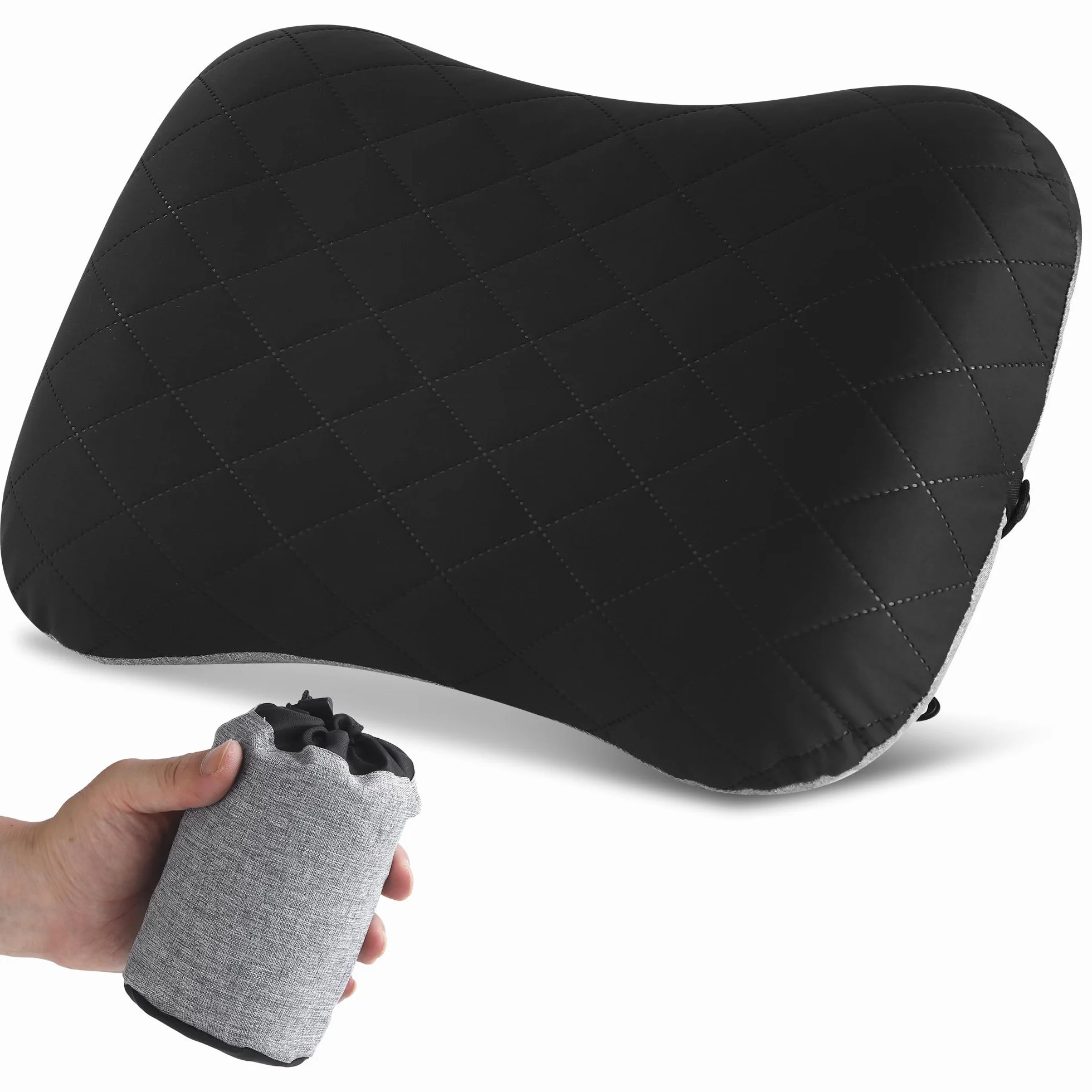 Oreiller Gonflable de Voyage Parfait pour Camping Plein air Pêche Noir