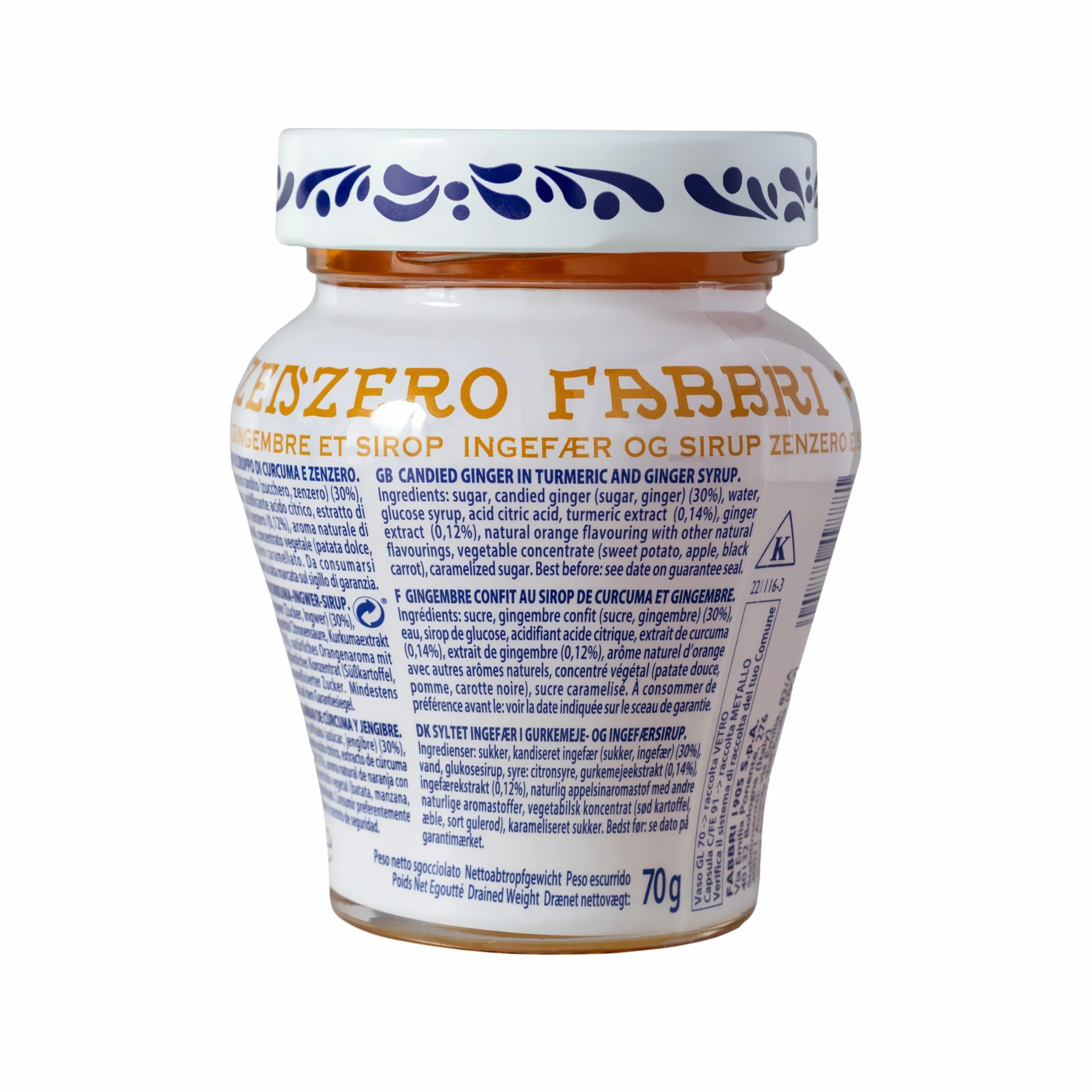 Fabbri Gingembre confit au sirop de curcuma 230 g – Sans gluten, élaboré en Italie – Saveur épicée pour desserts et cocktails