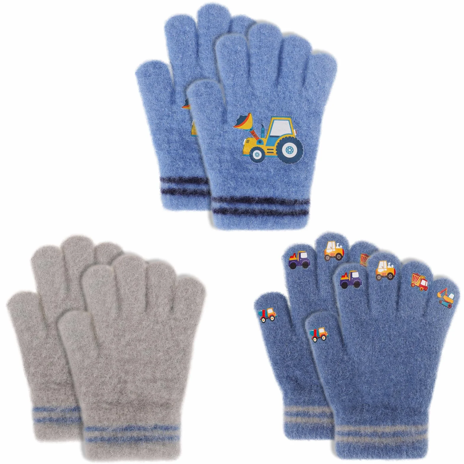 Gants magiques pour enfants lot de 3 paires mitaines thermiques d'hiver extensibles rayures 1-5 ans