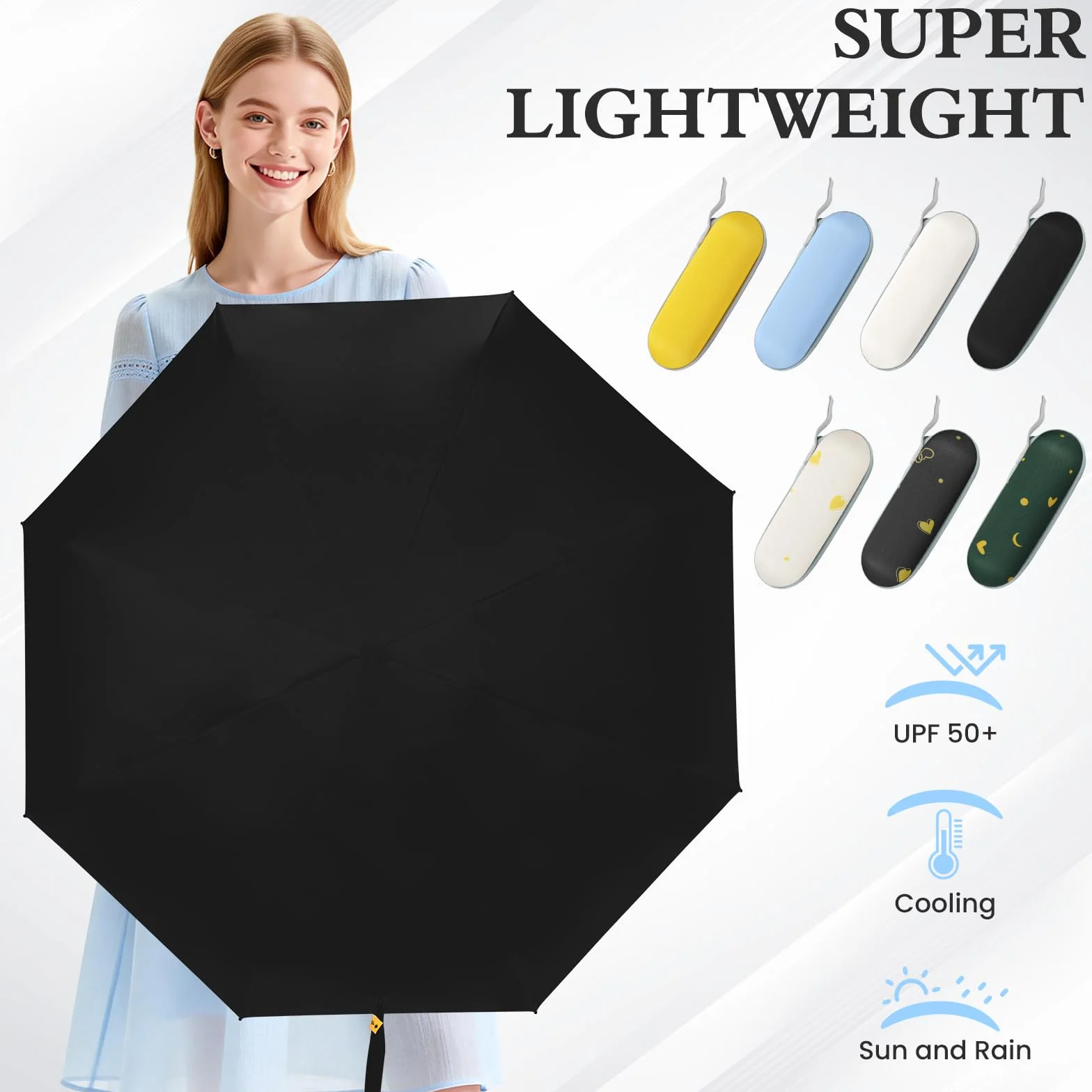Mini Parapluie Pliant avec Étui, Compact Léger Protection UV pour Femmes Hommes Enfants