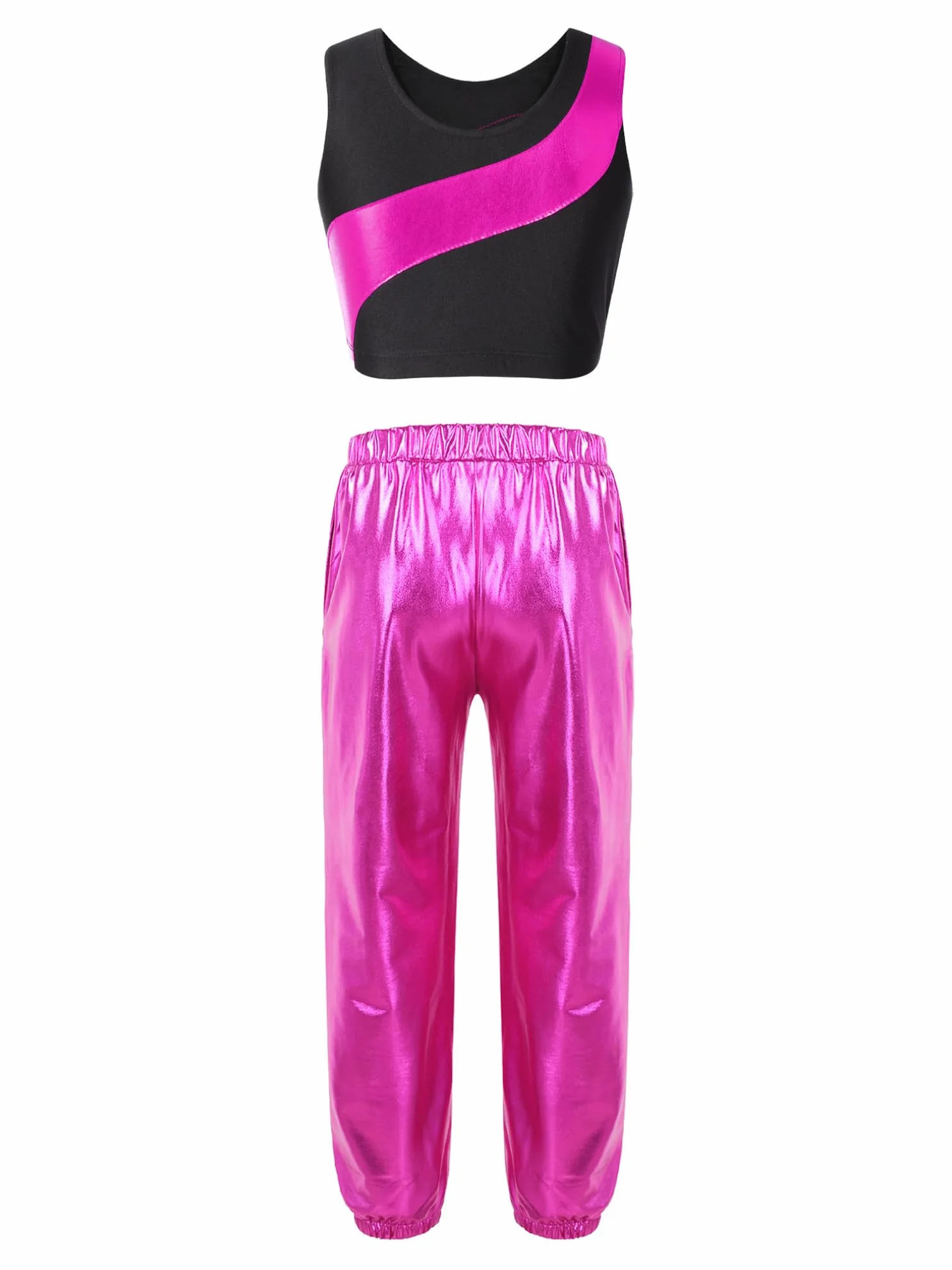 Renvena Tenues de Danse Deux Pièces pour Jeunes Filles Gymnastes Danseuses Ballet Haut Court Ondulé Leggings Vêtements Sport