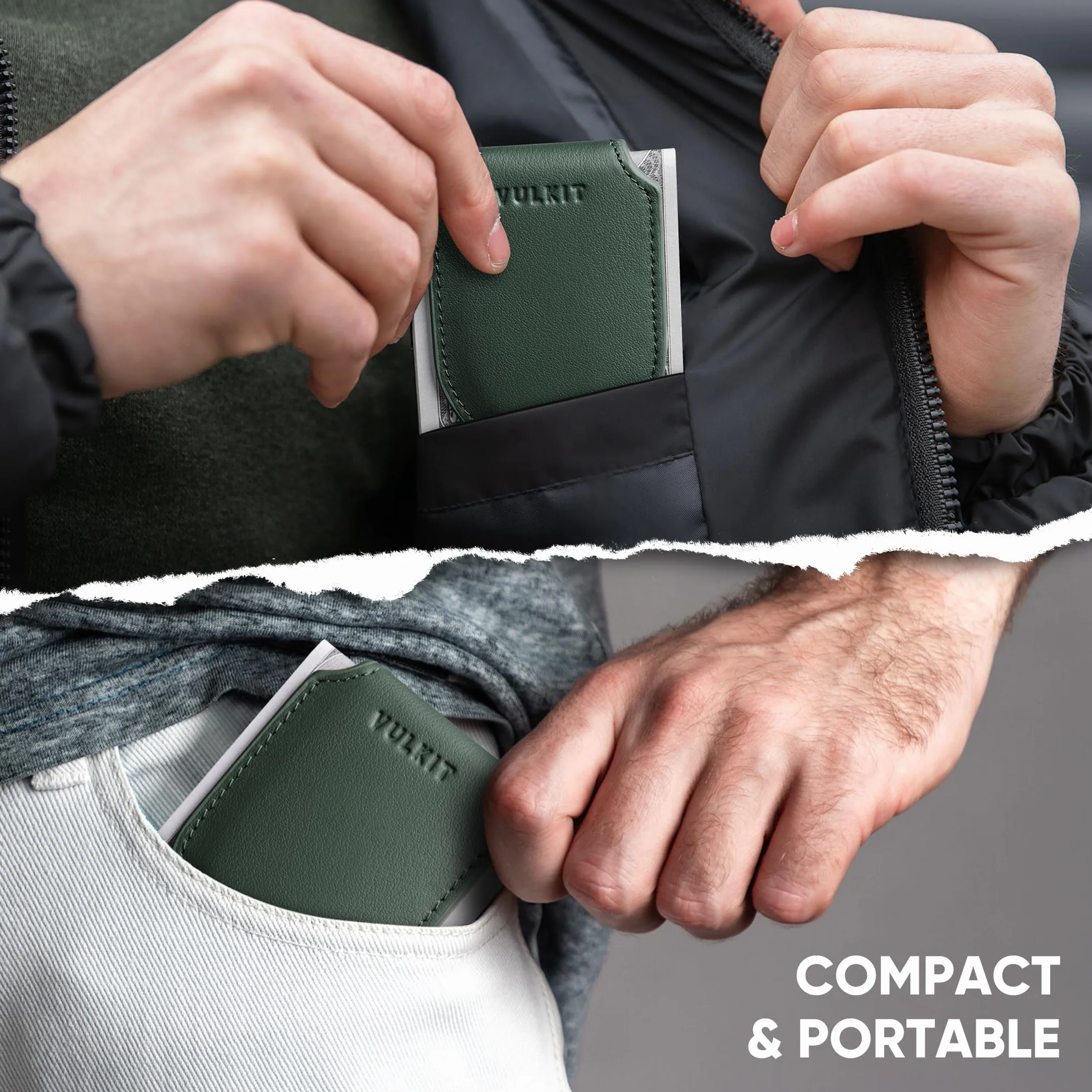 VULKIT Porte-Billets Magnétique Fin Cuir Véritable Porte-Cartes de Crédit Aimant Puissant
