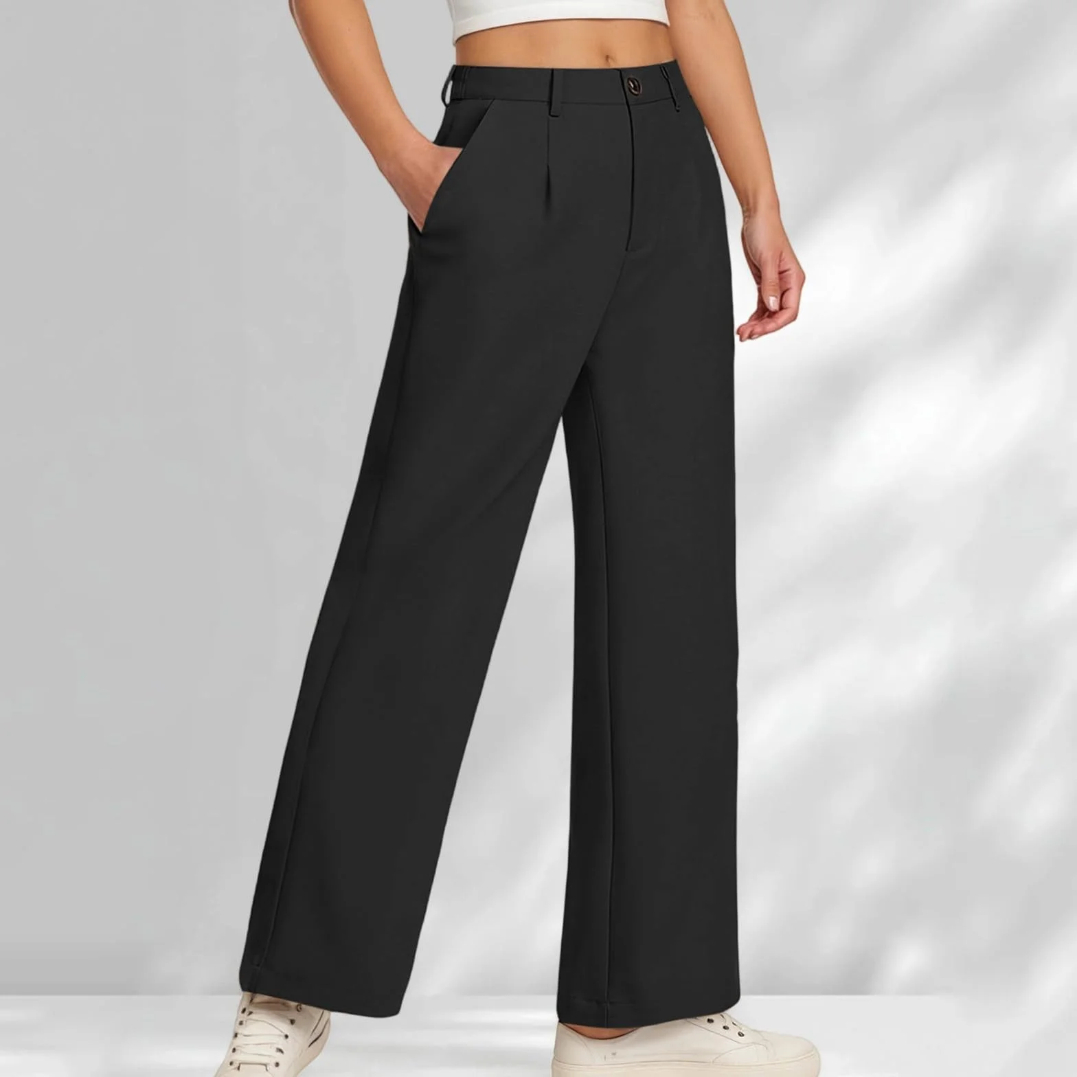 A82 Pantalon évasé en coton pour fille Taille haute élastique