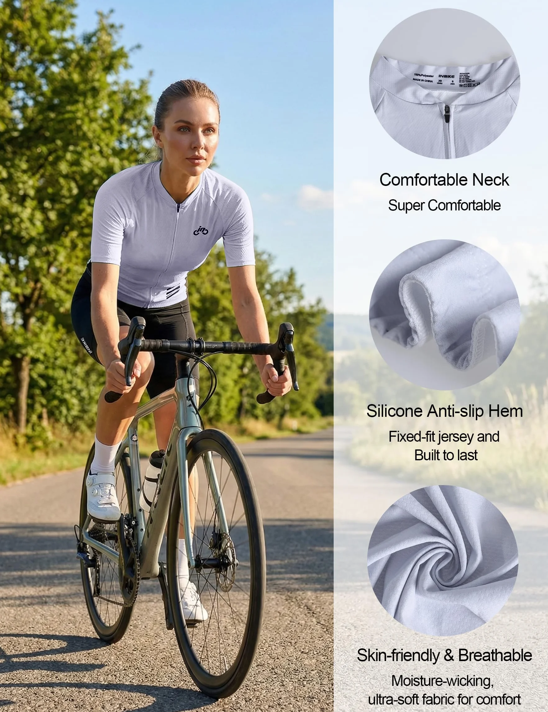 INBIKE Tenue Cyclisme Femme Maillot Velo Manche Courte + Cuissard 3D Gel Rembourré Respirant Réfléchissant