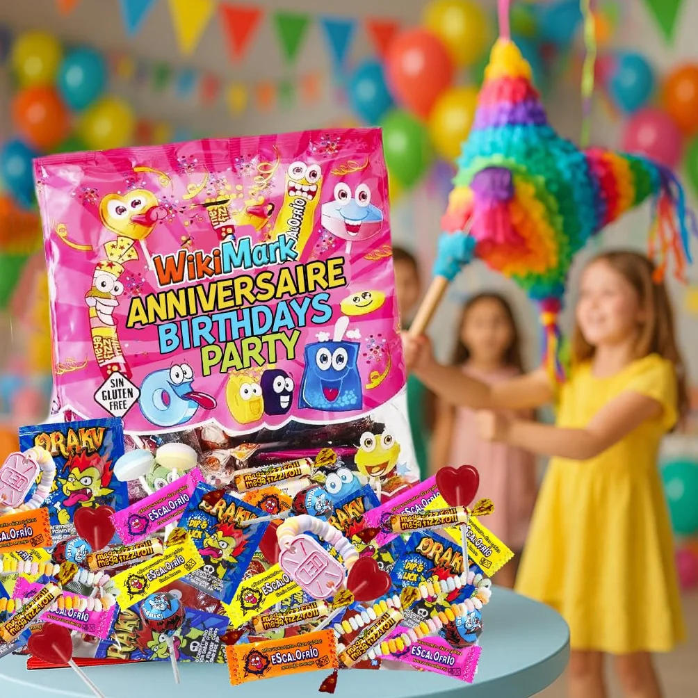 Méga paquet de 500 g de bonbons d'anniversaire. Friandises fourrés à la piñata. Bonbons sans allergènes. Bonbons d'anniversaire pour enfants.
