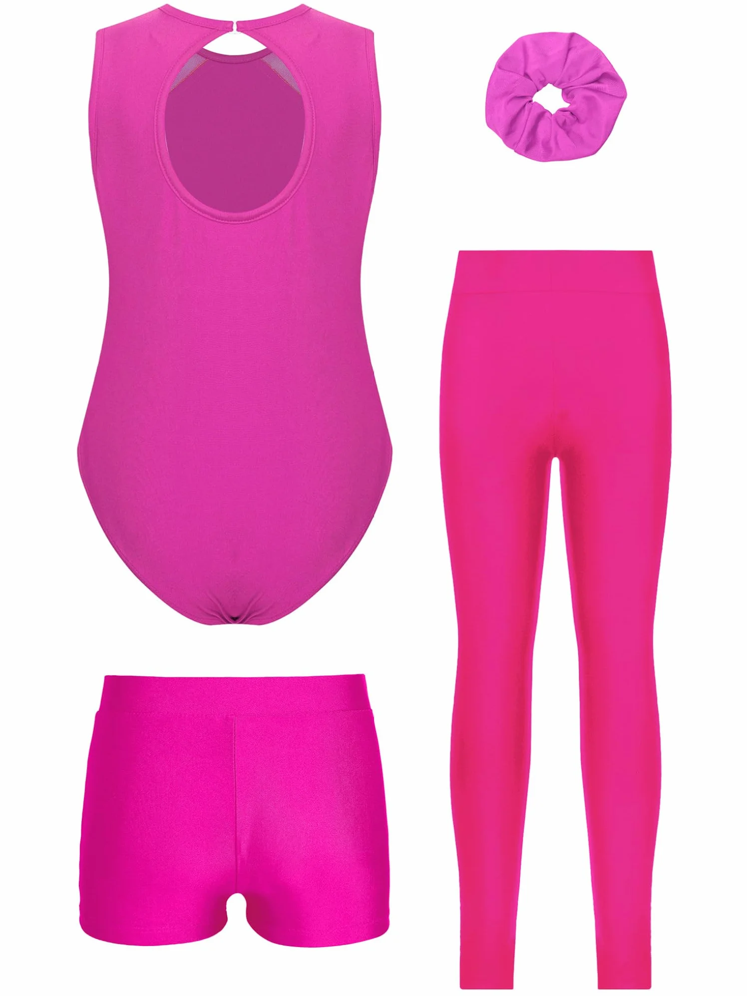 Oyolan Ensemble de Gymnastique 4 Pièces pour Fille Justaucorps Legging Short Chouchou Tenue Danse Gym Patinage Sport Fitness
