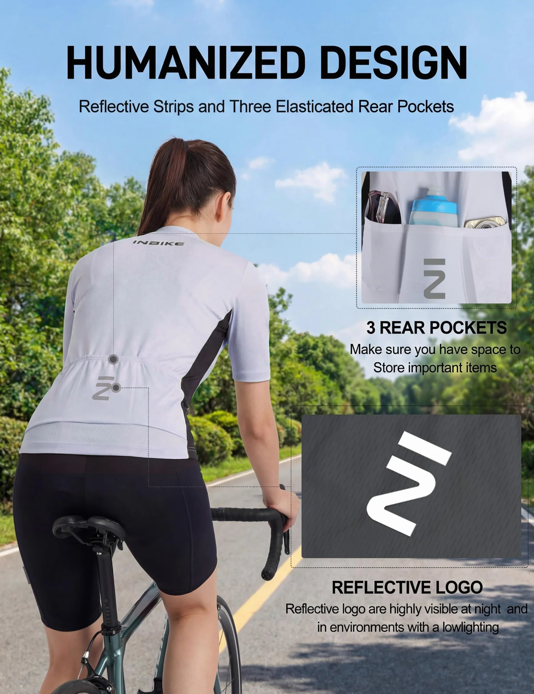 INBIKE Tenue Cyclisme Femme Maillot Velo Manche Courte + Cuissard 3D Gel Rembourré Respirant Réfléchissant