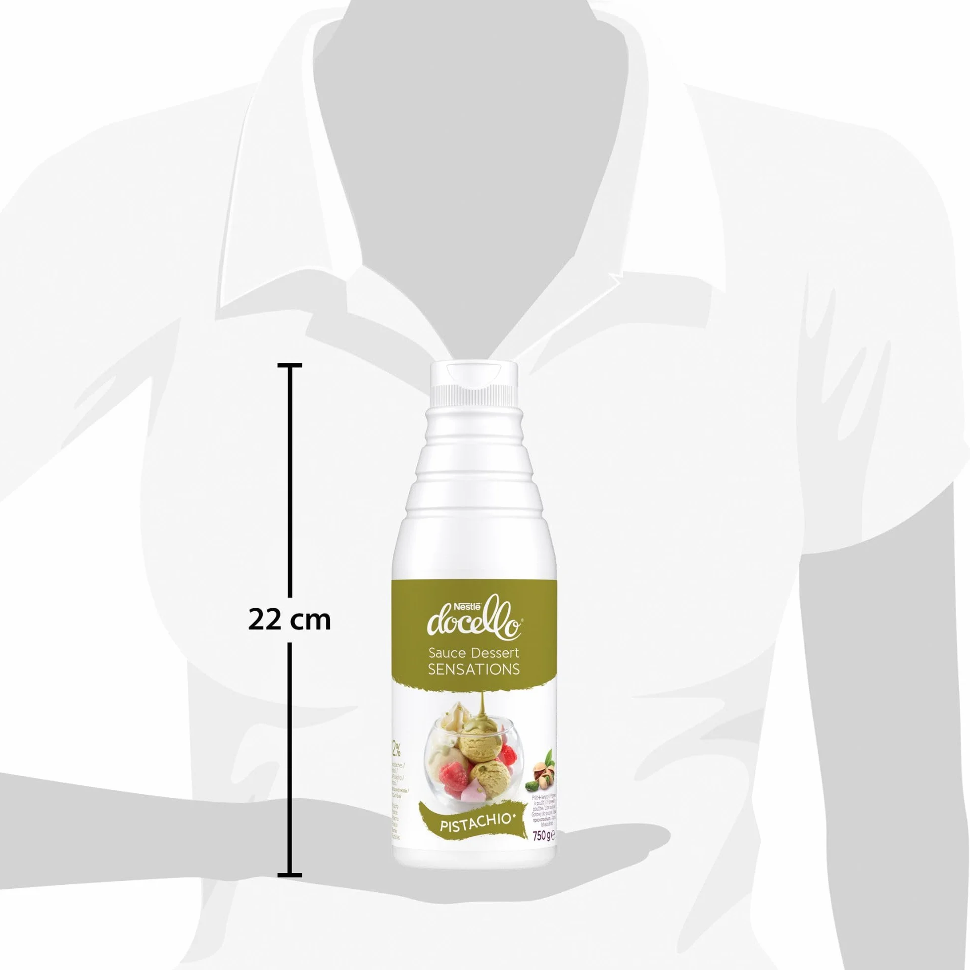 NESTLE DOCELLO Sauce Sensation Pistachio - Sauce Dessert Pistache - Forte Teneur en Pistache (12%) - Aide à la Pâtisserie, Topping, Nappage Gâteau, Coulis - Bouteille Squeeze - 750g