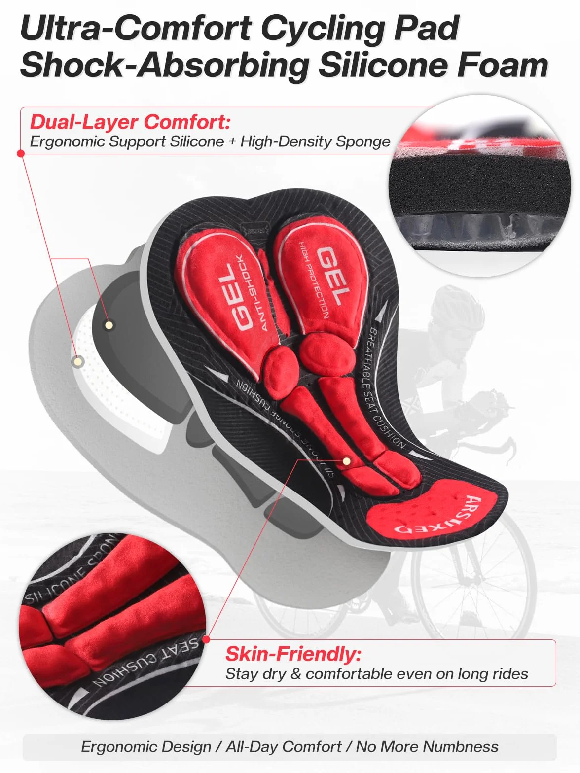 ARSUXEO Cuissard de Cyclisme rembourré Hommes 4D Pad Underwear Liner Breathable