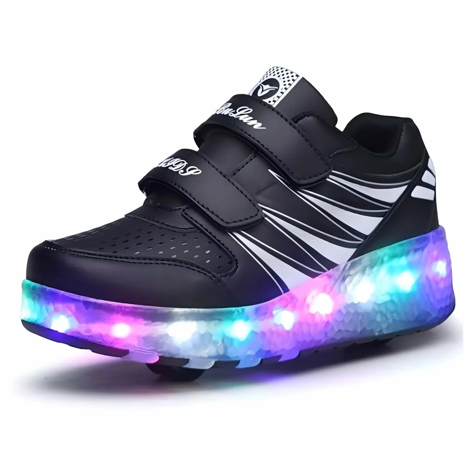 Enfant Chaussures LED Lumineux Baskets USB Rechargeable Double Roue Skateboard