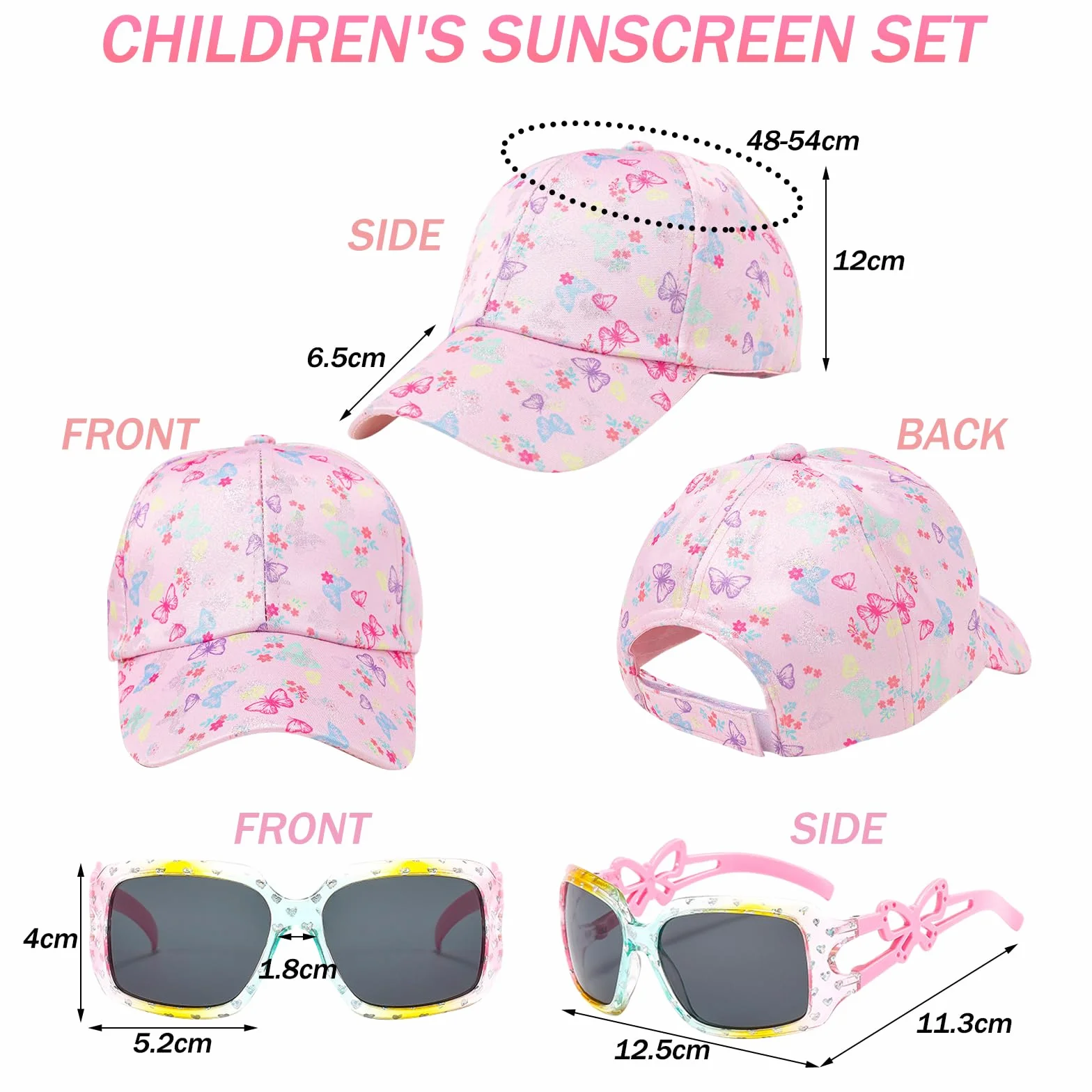 Casquette Enfant Fille et Lunettes de Soleil Baseball Réglable Chapeau Sport Extérieur Été