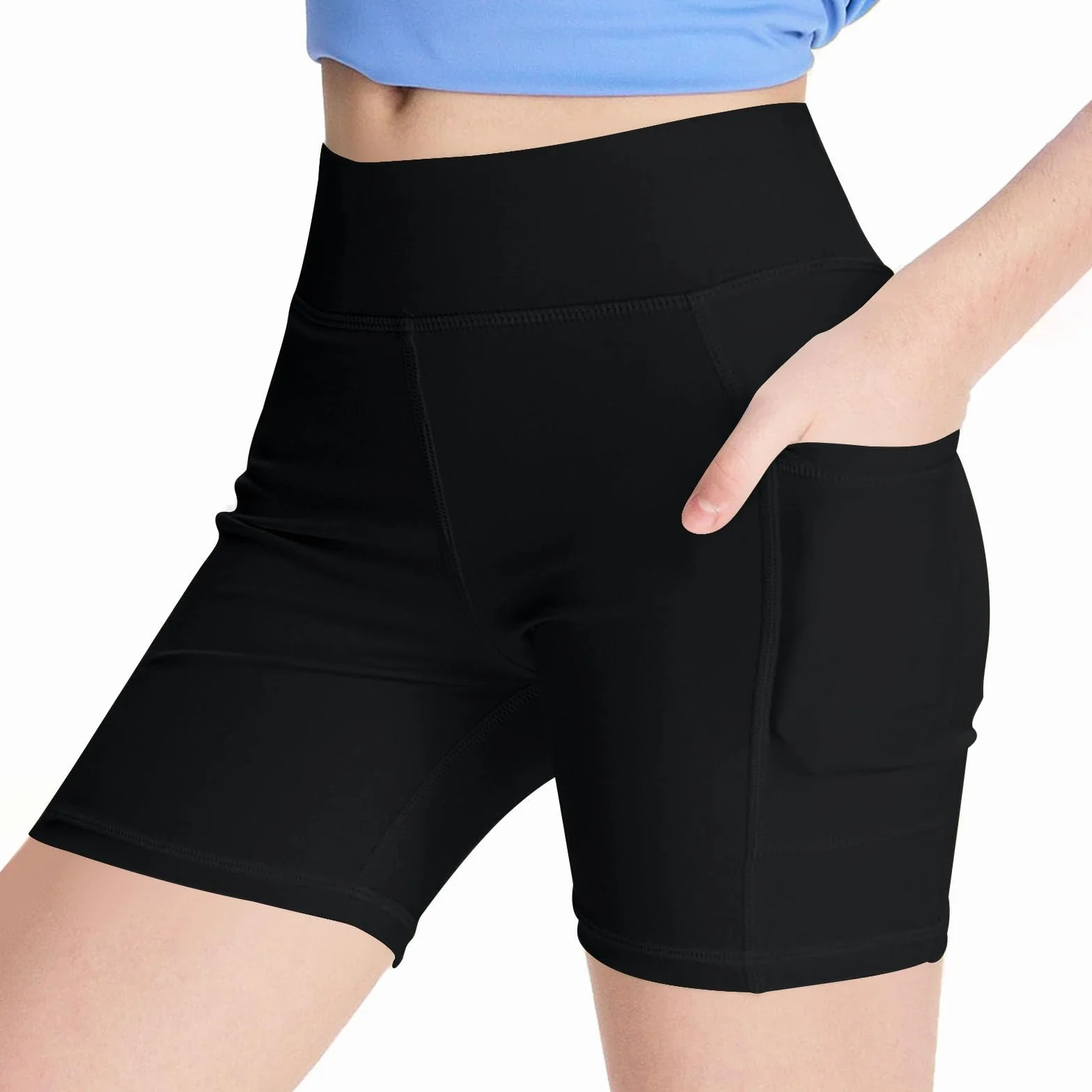 Short de volleyball en élasthanne pour filles avec poche - Short de compression pour jeunes adolescents