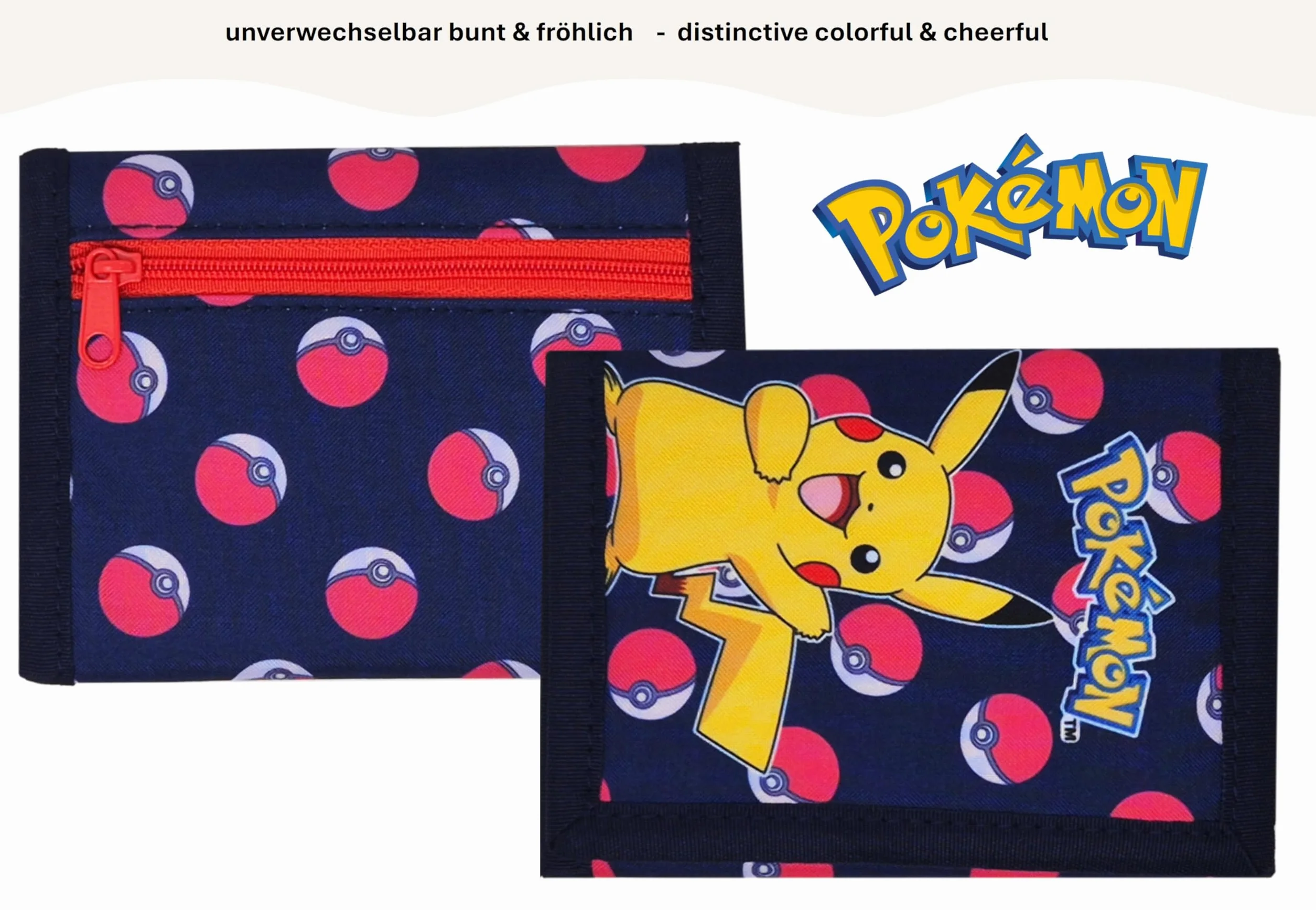 Theonoi Pokémon Portefeuille enfant Pikachu Pokéball officiel compartiment monnaie fermeture