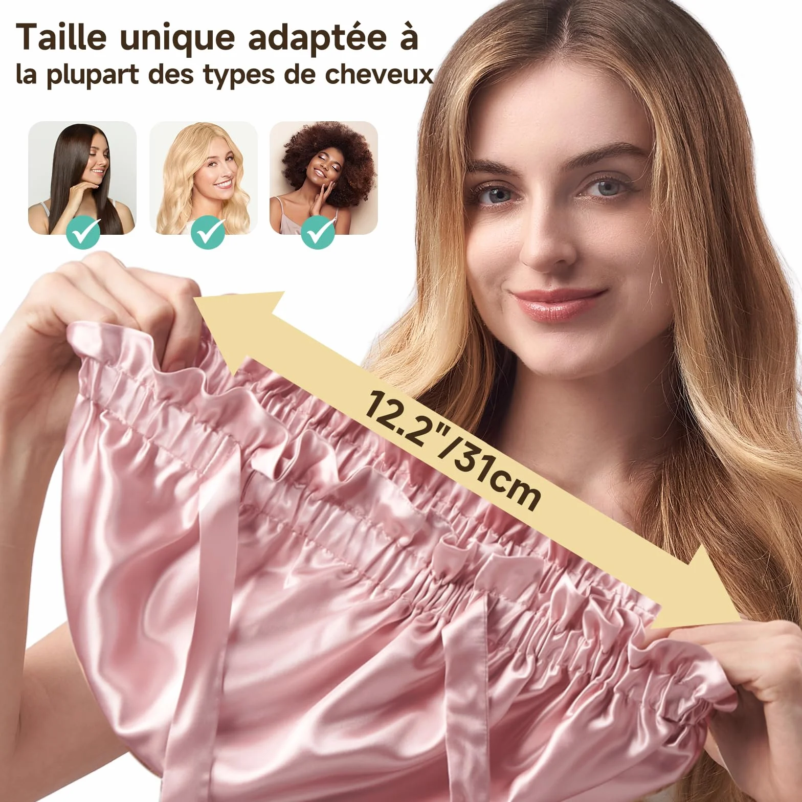 Umisleep Bonnet 100% Soie de mûrier réversible 22 Momme Volants Cheveux bouclés – Doux Respirant Bande réglable Nuit