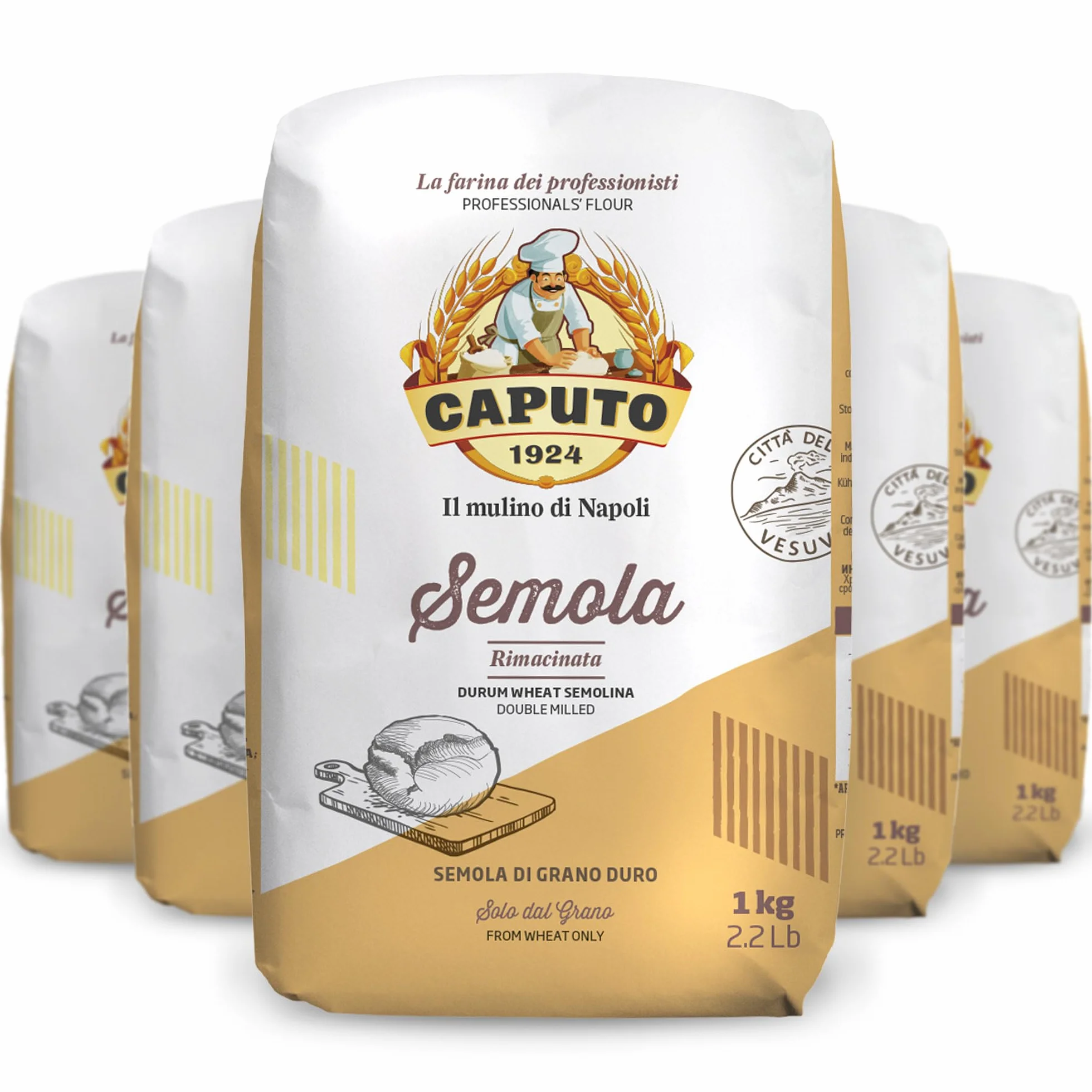 Farine Caputo Semola grain dur rebroyé - 5 Kilos (pack 5 x 1 Kg) - Idéal pour les pâtes fraîches et le pain de blé dur. La farine préférée en Italie !