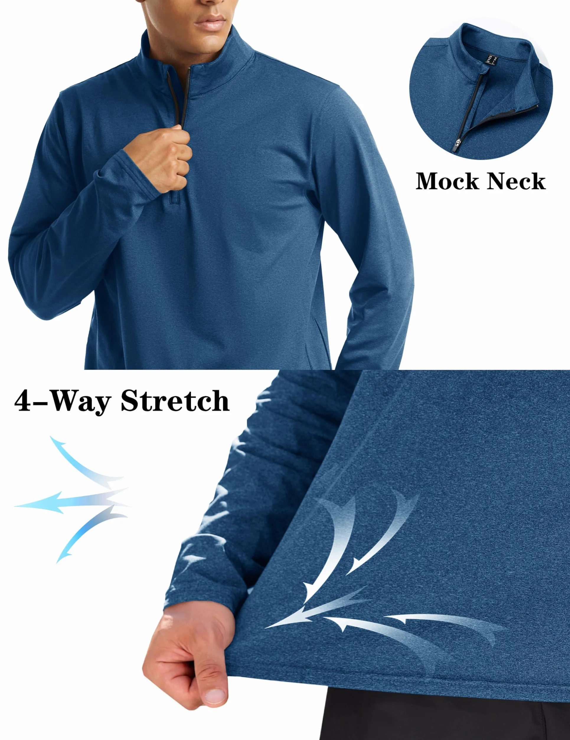 T-shirt de course à pied homme demi-fermeture Éclair Respirant manches longues stretch Gym Running
