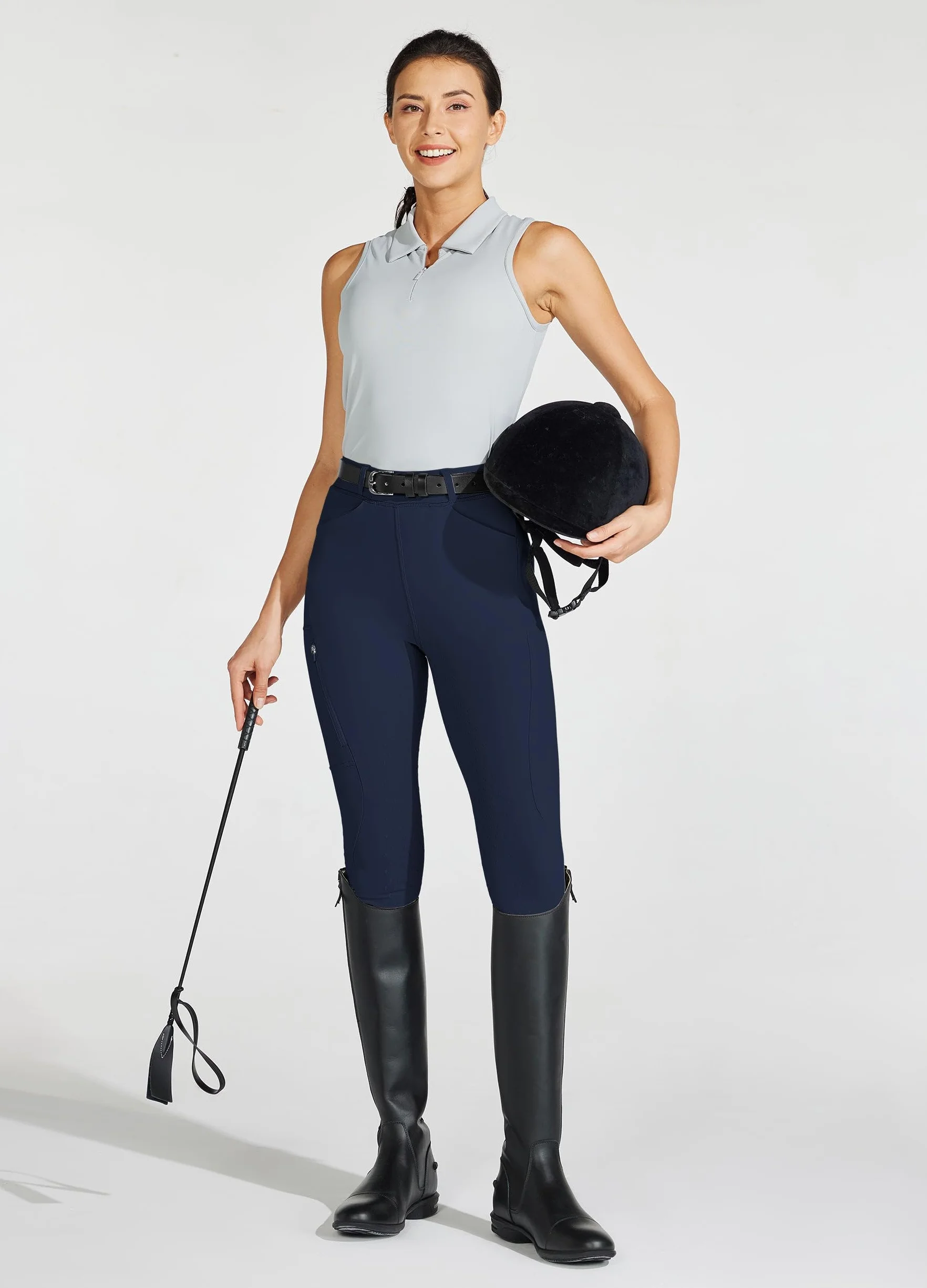 WILLIT Pantalon d'équitation femme silicone taille haute stretch poche zippée passants ceinture
