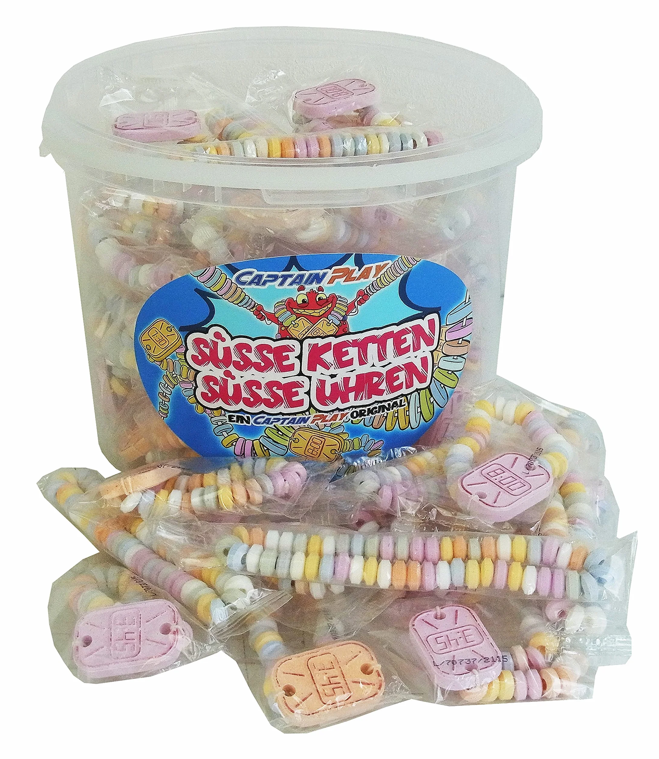 CAPTAIN PLAY Party Box Bonbonnière Colliers Dextrose et Montres Dextrose, 50 pieces en emballage individuel, 762g
