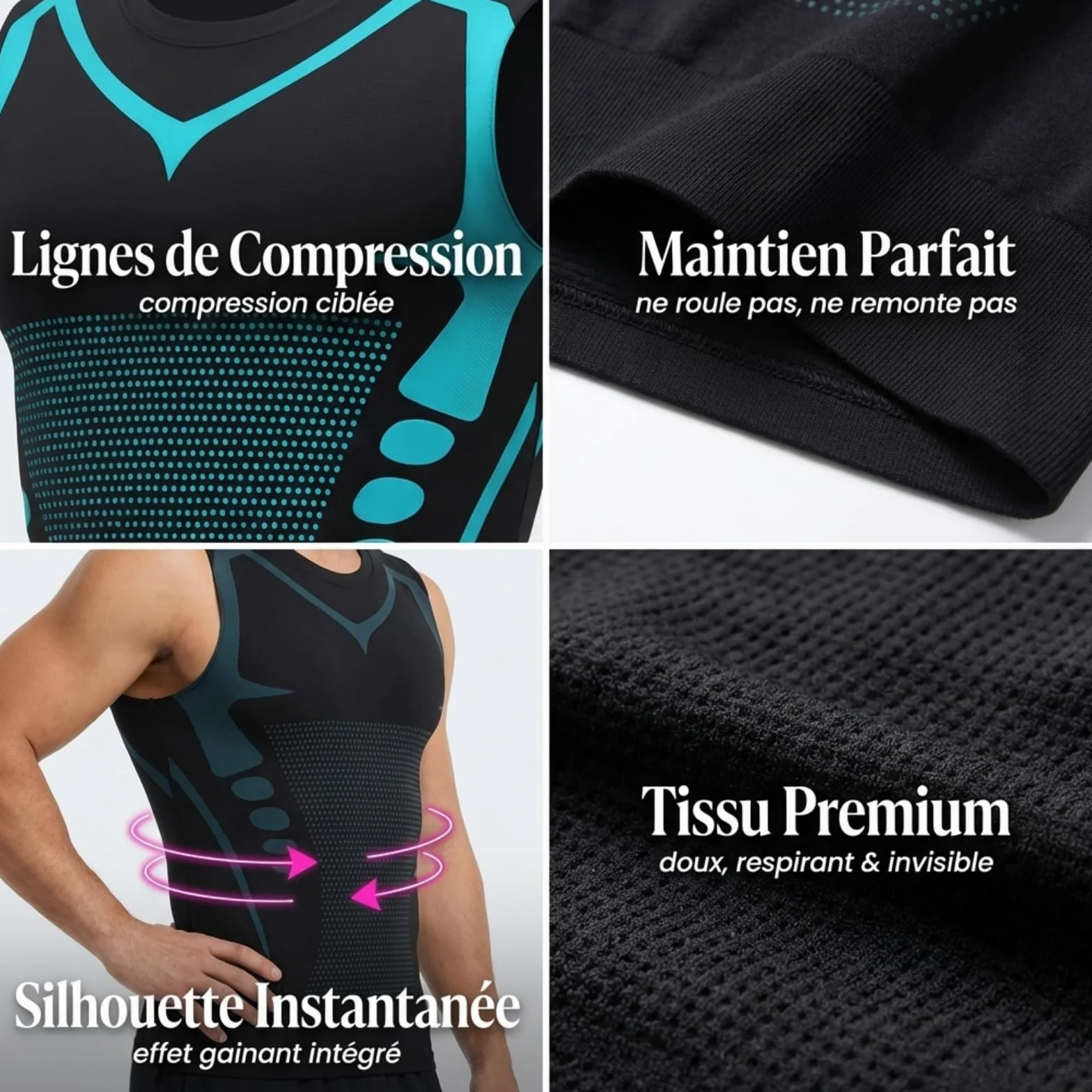MEIION Débardeur de Compression Gainant Homme, Gilet de Modelage Ionique pour Sculpter la Silhouette