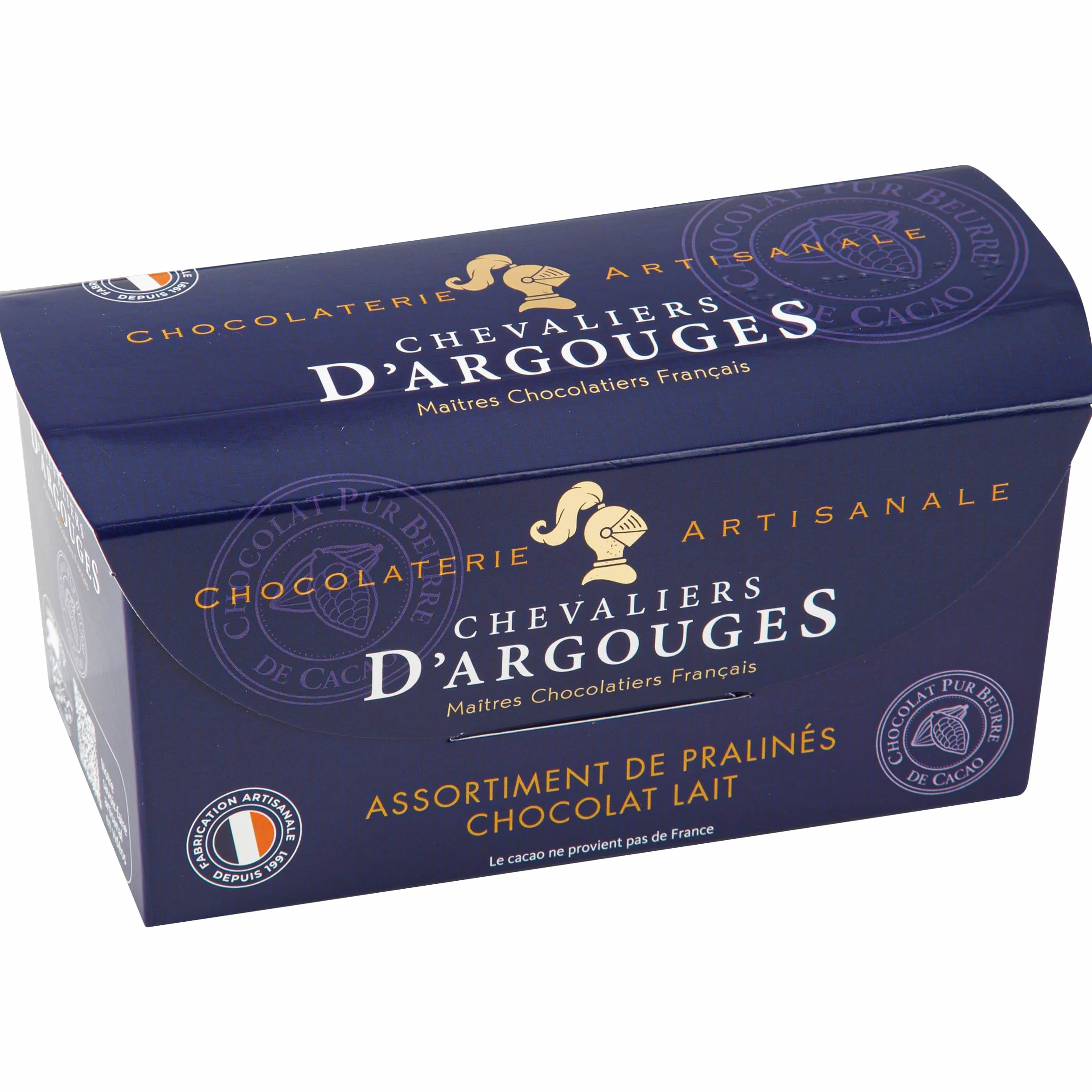 CHEVALIERS D'ARGOUGES Maîtres Chocolatiers Français - Assortiment de pralinés chocolat lait 33% - Ballotin Dégustation 185g