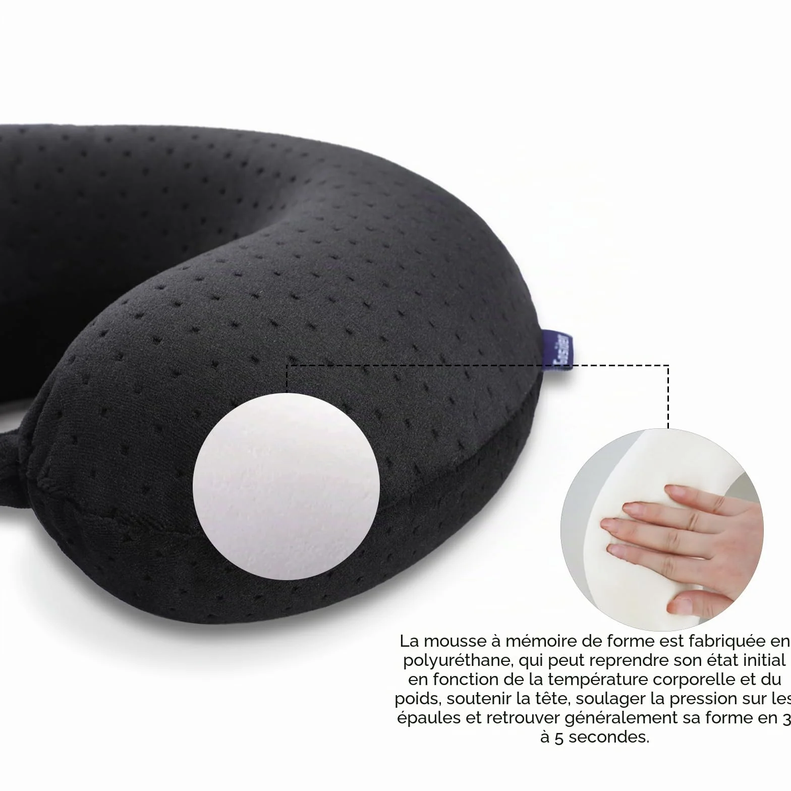 Oreiller de cou voyage mémoire de forme noir soutien tête U portable avion voiture bureau