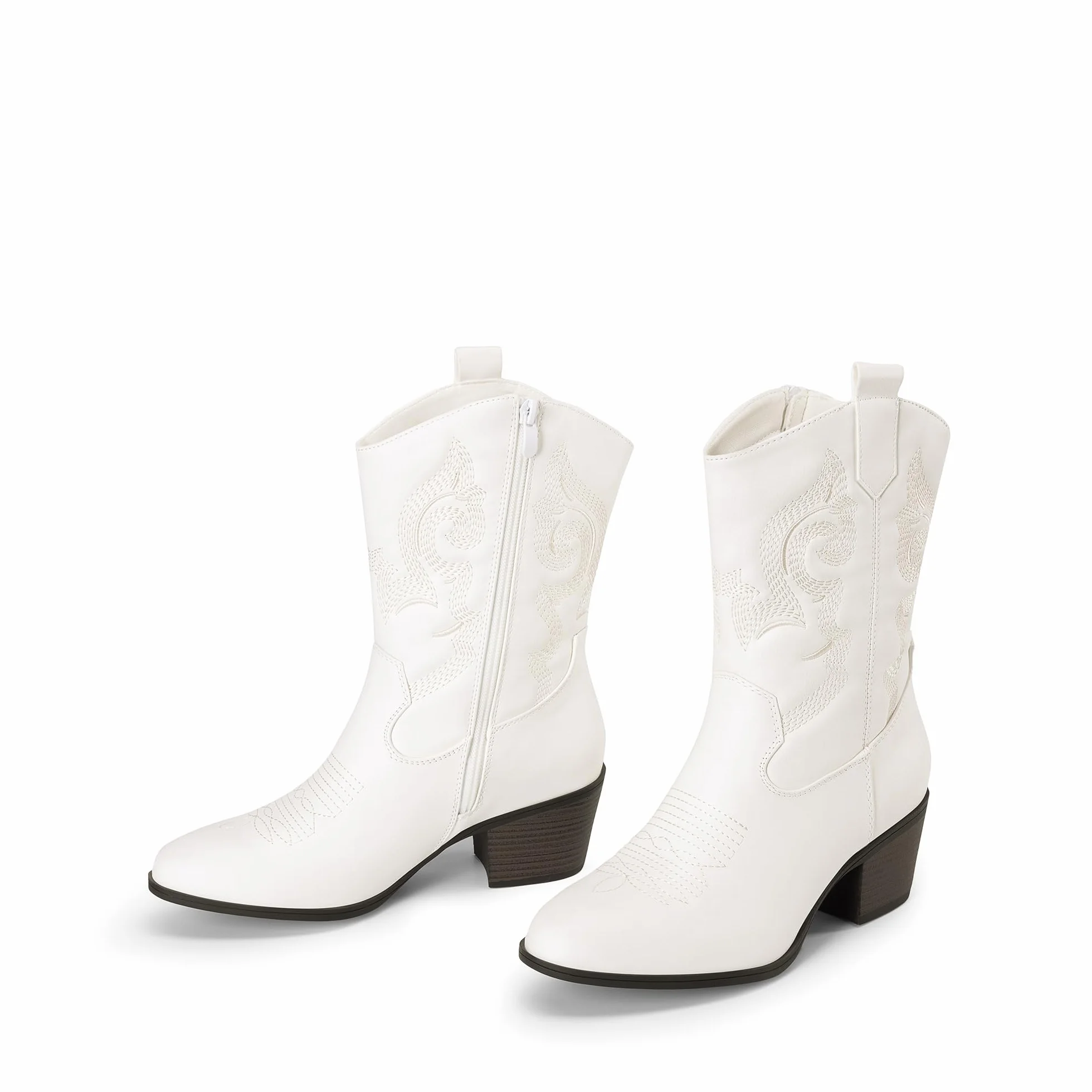 DREAM PAIRS Bottes Femme Western Mi-Mollet Cowgirl Bout Rond Talon Cubain Boots Cowboy