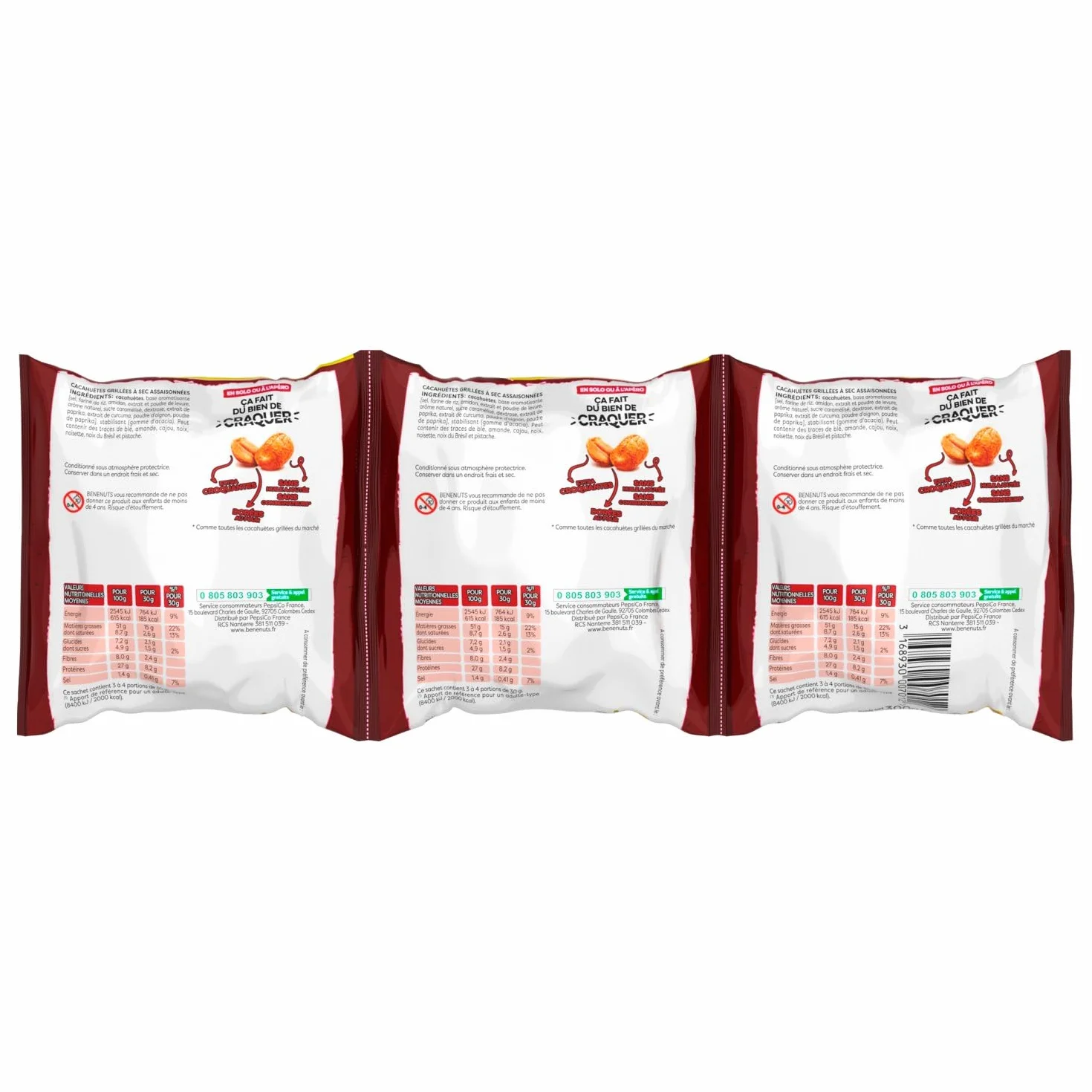 BENENUTS Cacahuètes Grillées à Sec 3x100g