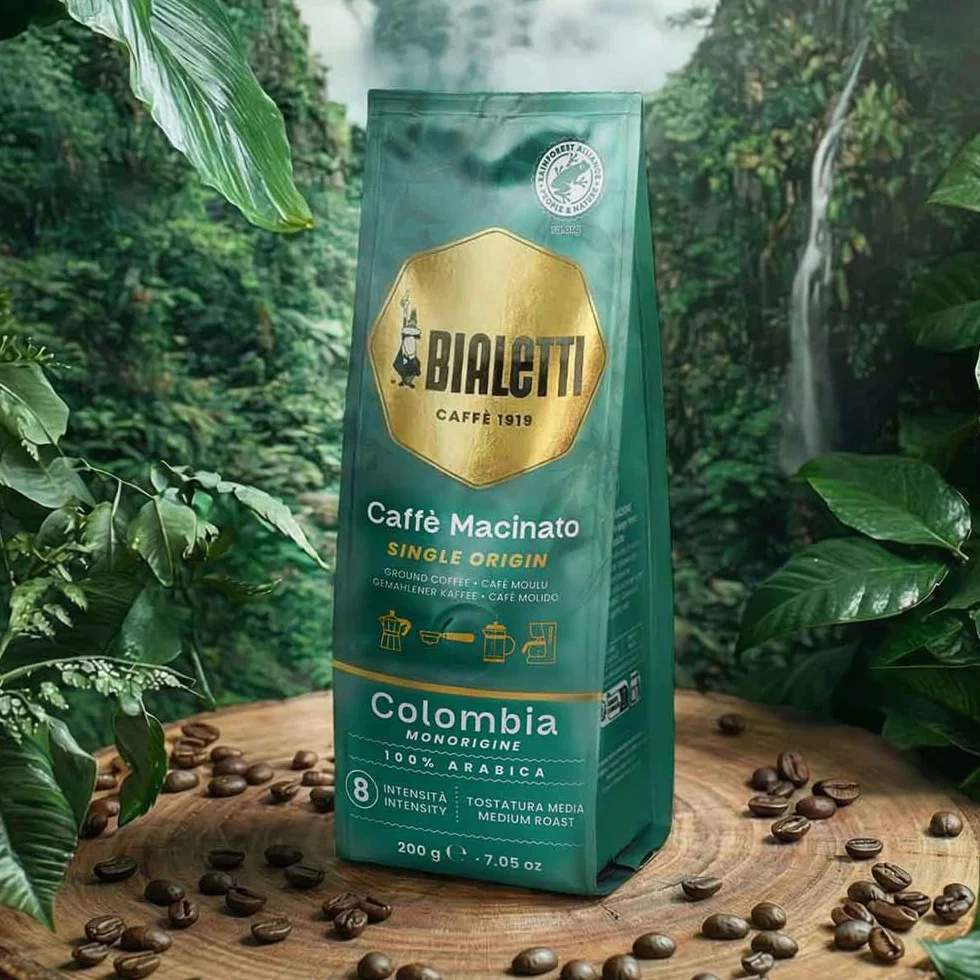 Bialetti Café Moulu Colombie Origine Unique 100 Pour Cent Arabica 200g Torréfaction Moyenne Intensité 8