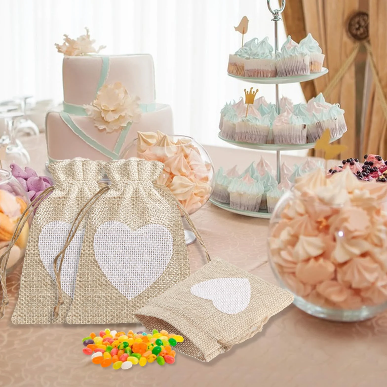 Sacs en Lin 10 x 8 cm, Petits Pochon Tissu, Sachets en Jute, Sac Jute Dragees, Sacs Cadeaux pour Bijoux Anniversaire Mariage Fête