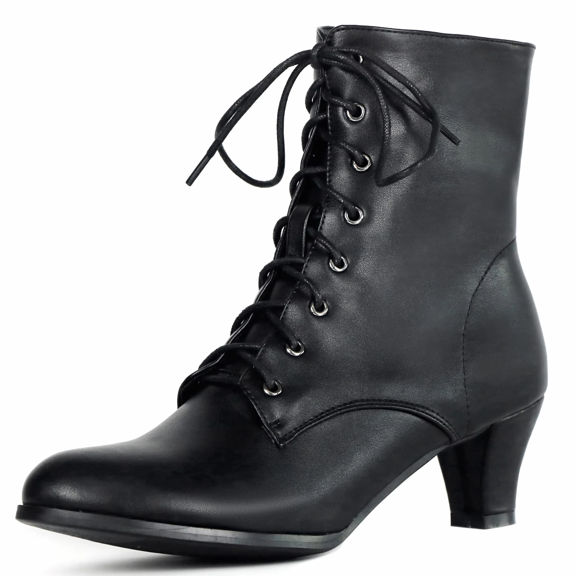 Cozivwaiy Bottes Victoriennes pour Femmes Lacets 70s Bottines Talon Moyen Cheville Steampunk Gothique