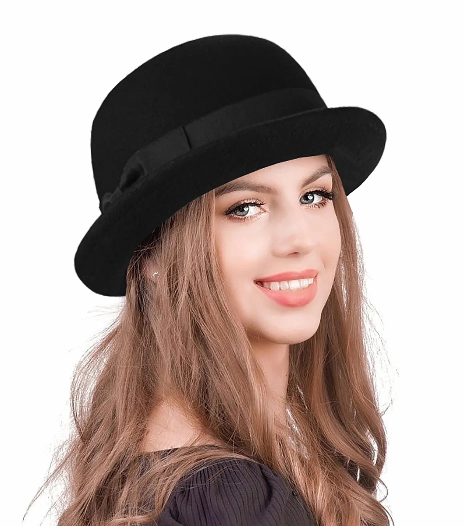 Chapeau melon Derby noir à bord roulé court S/M
