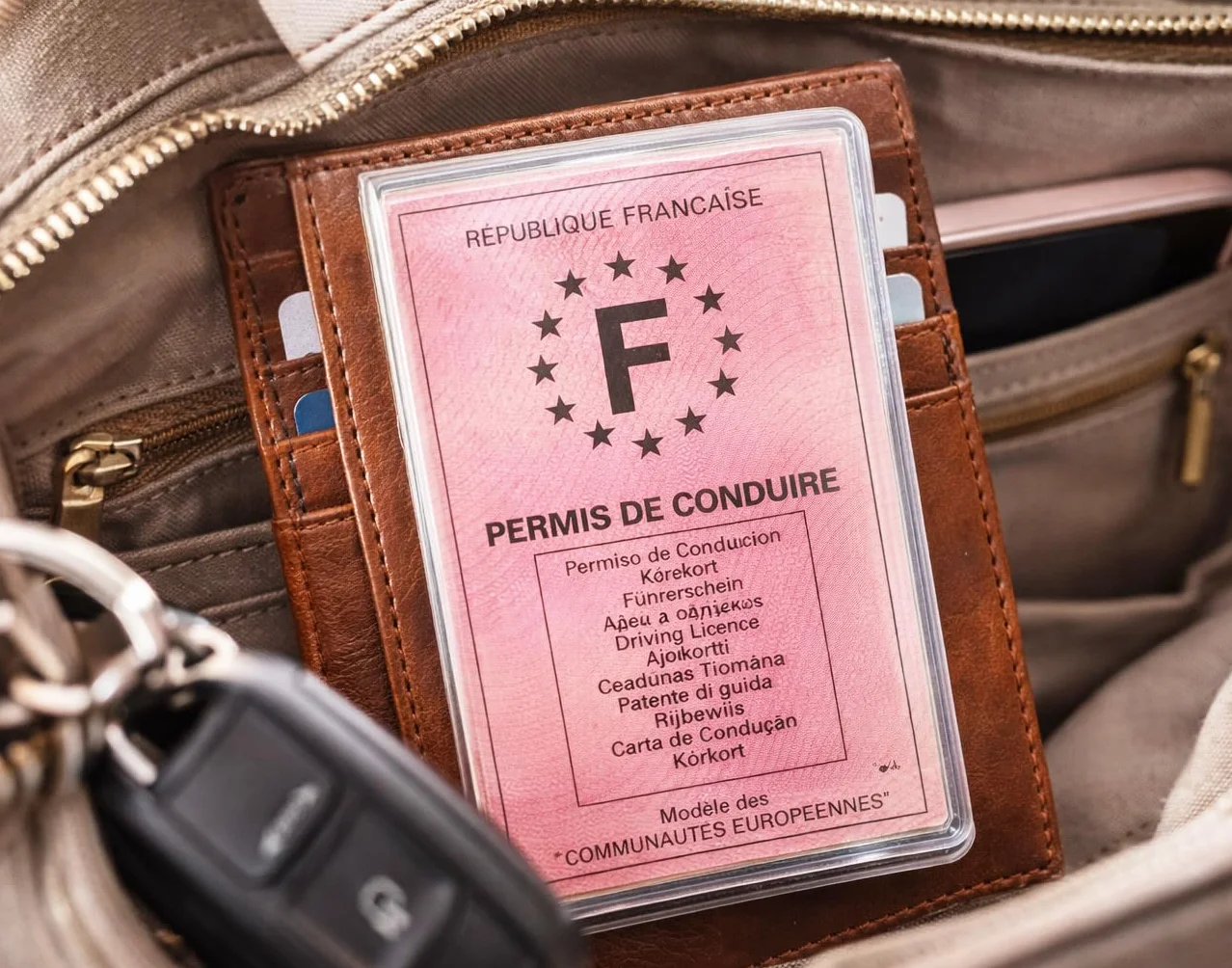 Pochette Transparente PVC Ancien Permis de Conduire – Format 3 Volets Permis Rose – Fabrication Française