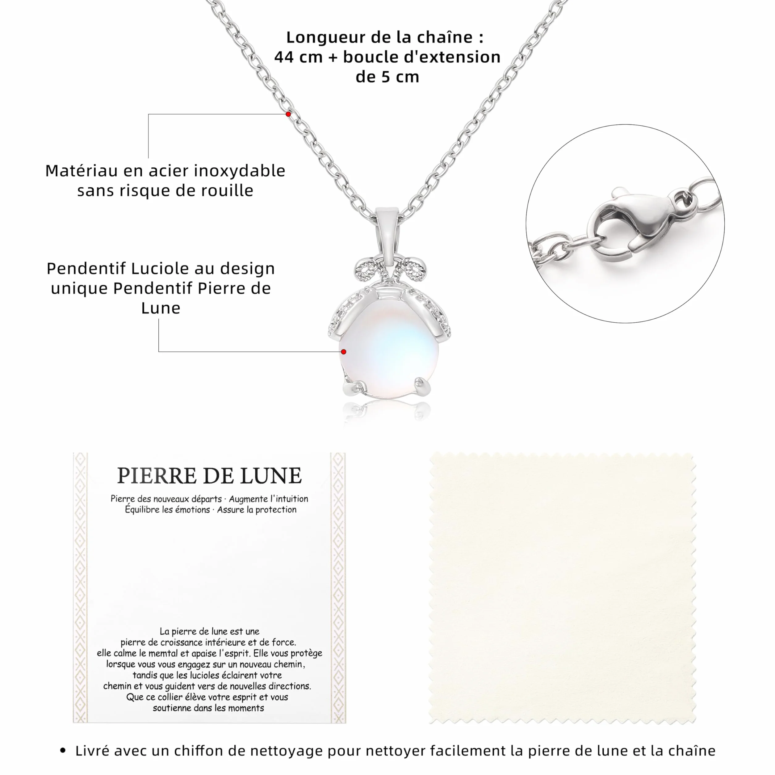 Merclix Collier Femme Pierre De Lune Cadeau Original Anniversaire Noel Fête Des Mères
