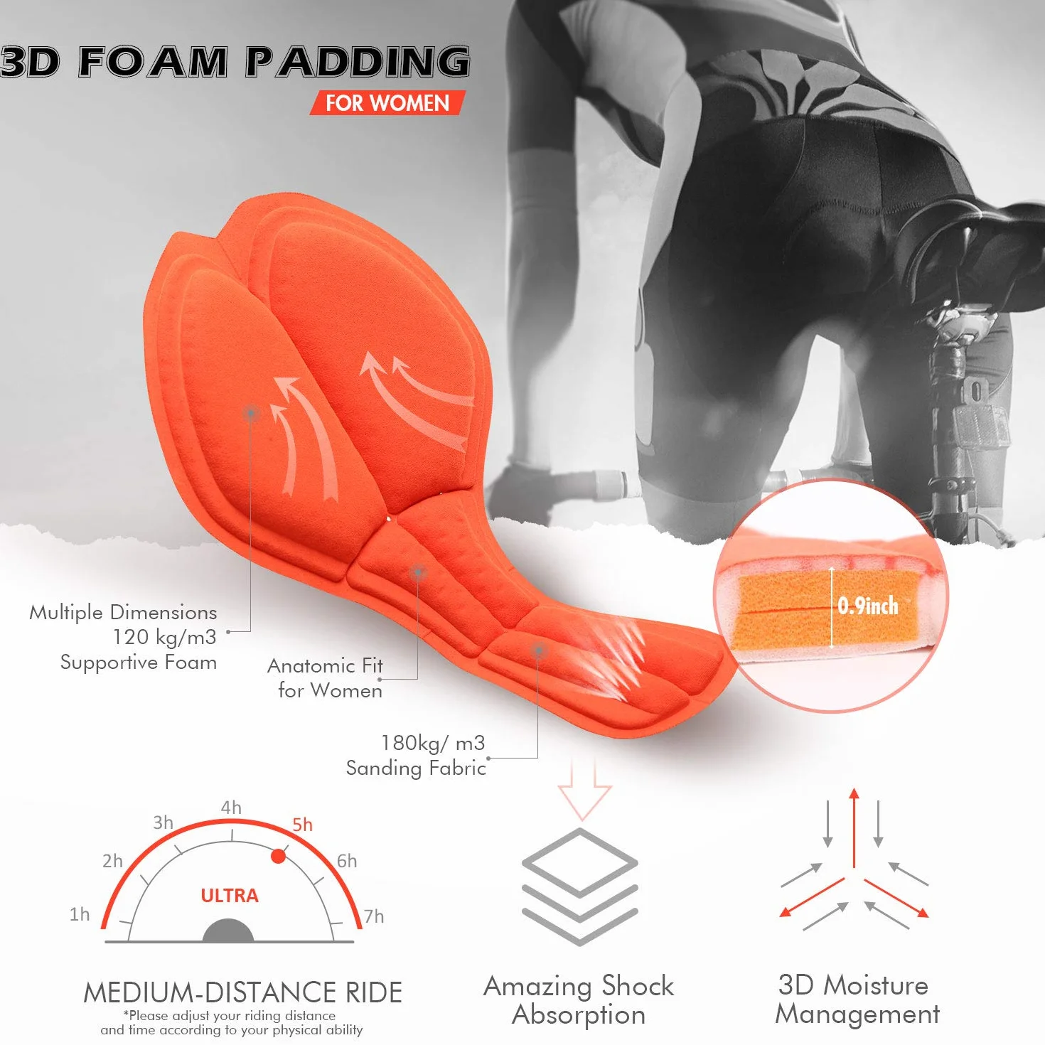 Souke Sports Cuissard de Vélo Femme 3D Rembourré Respirant Séchage Rapide