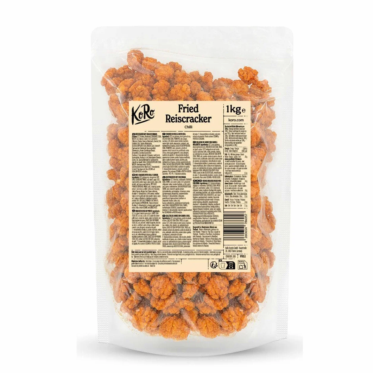 KoRo - Rice crackers piquants aux épices asiatiques 1 kg - Craquelins de riz asiatiques avec poudre de piment - Snack super croustillants