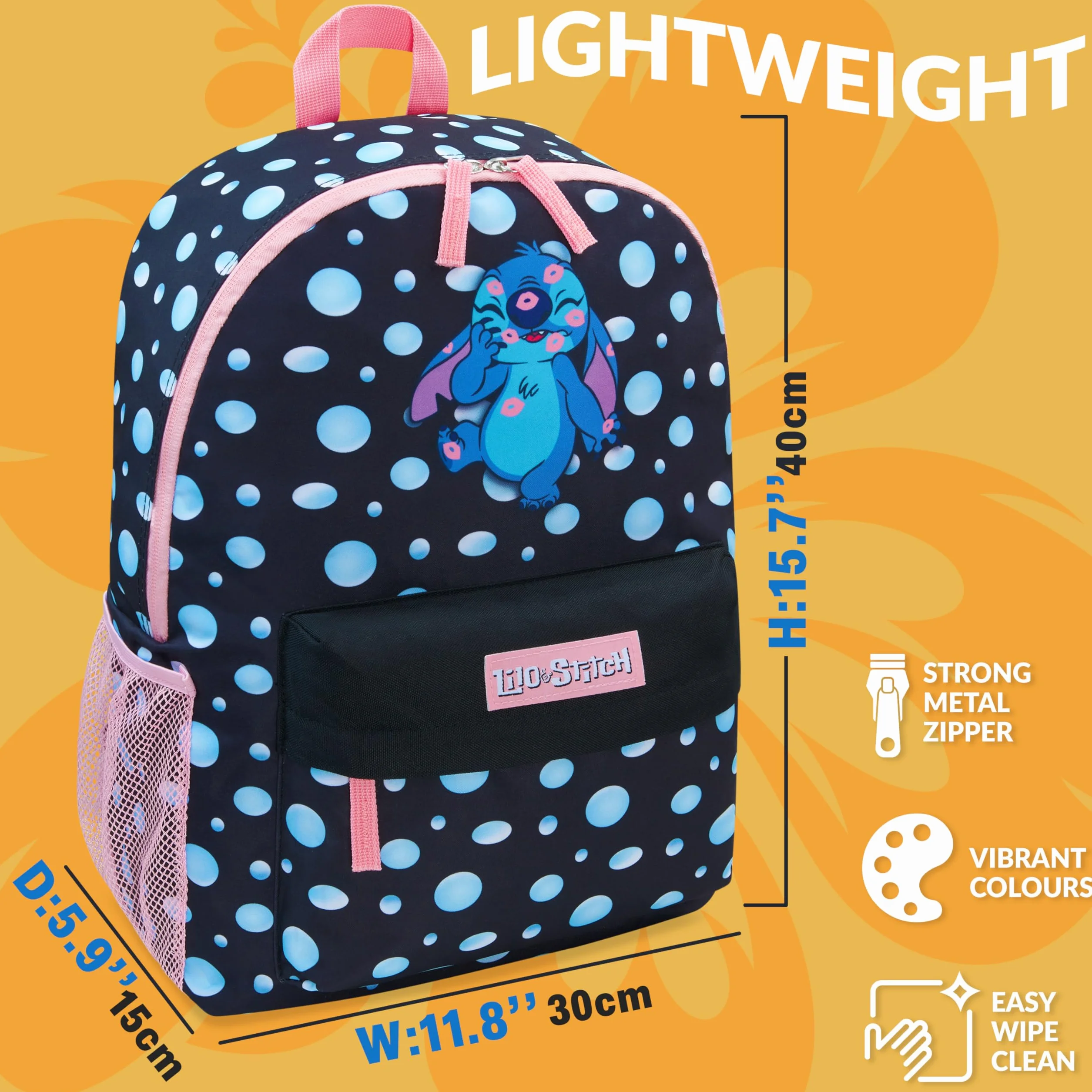 Disney Stitch Sac à Dos Fille Cartable Scolaire Voyage Sport (Noir)