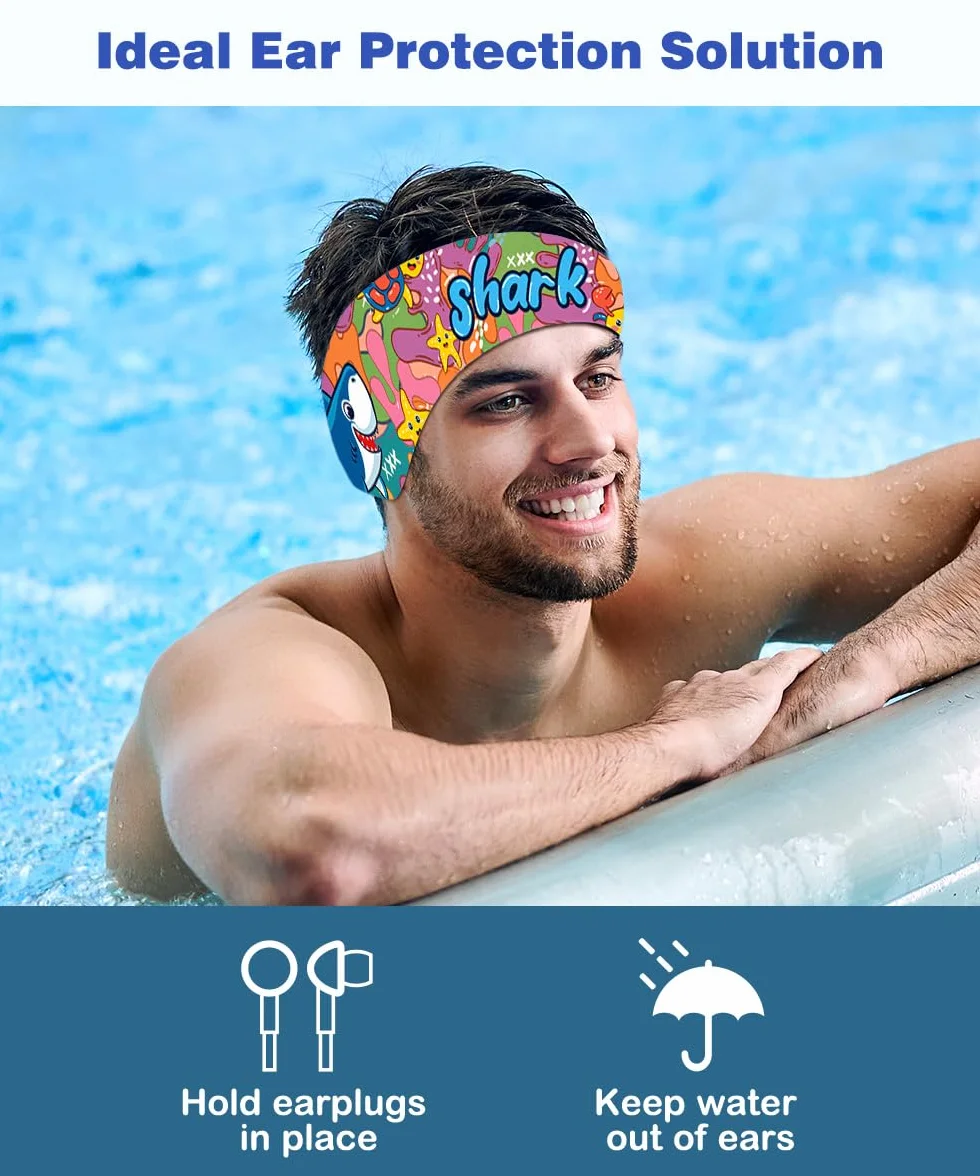 MoKo Protection Auditive Enfant Néoprène, Bandeau Sport Élastique Âge 3-9, Requin Graffiti