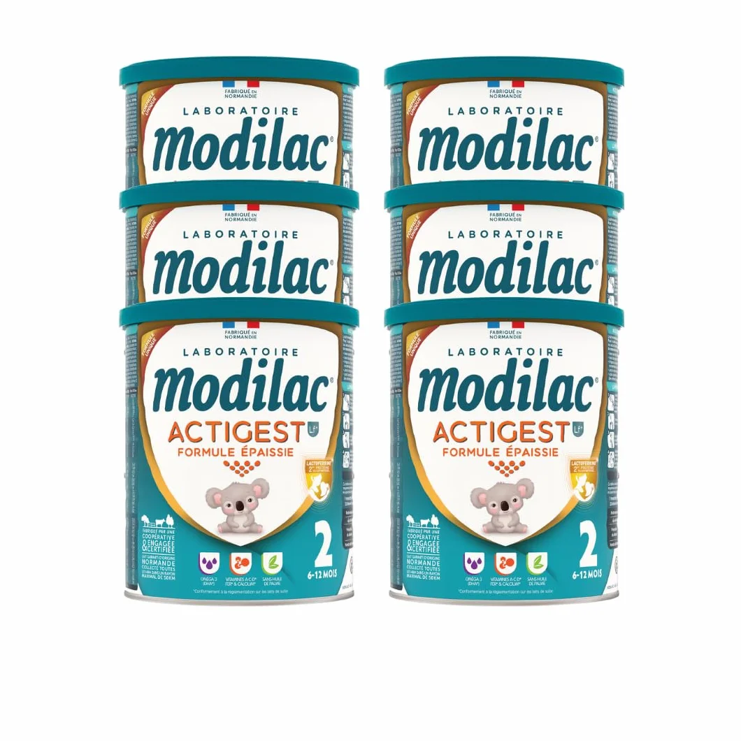 Modilac - Lait Infantile en Poudre Actigest Lf+2 - Formule Épaissie - Fabriqué en France Sans Huile de Palme - 2eme Age, de 6 à 12 Mois - Lot de 6x800g