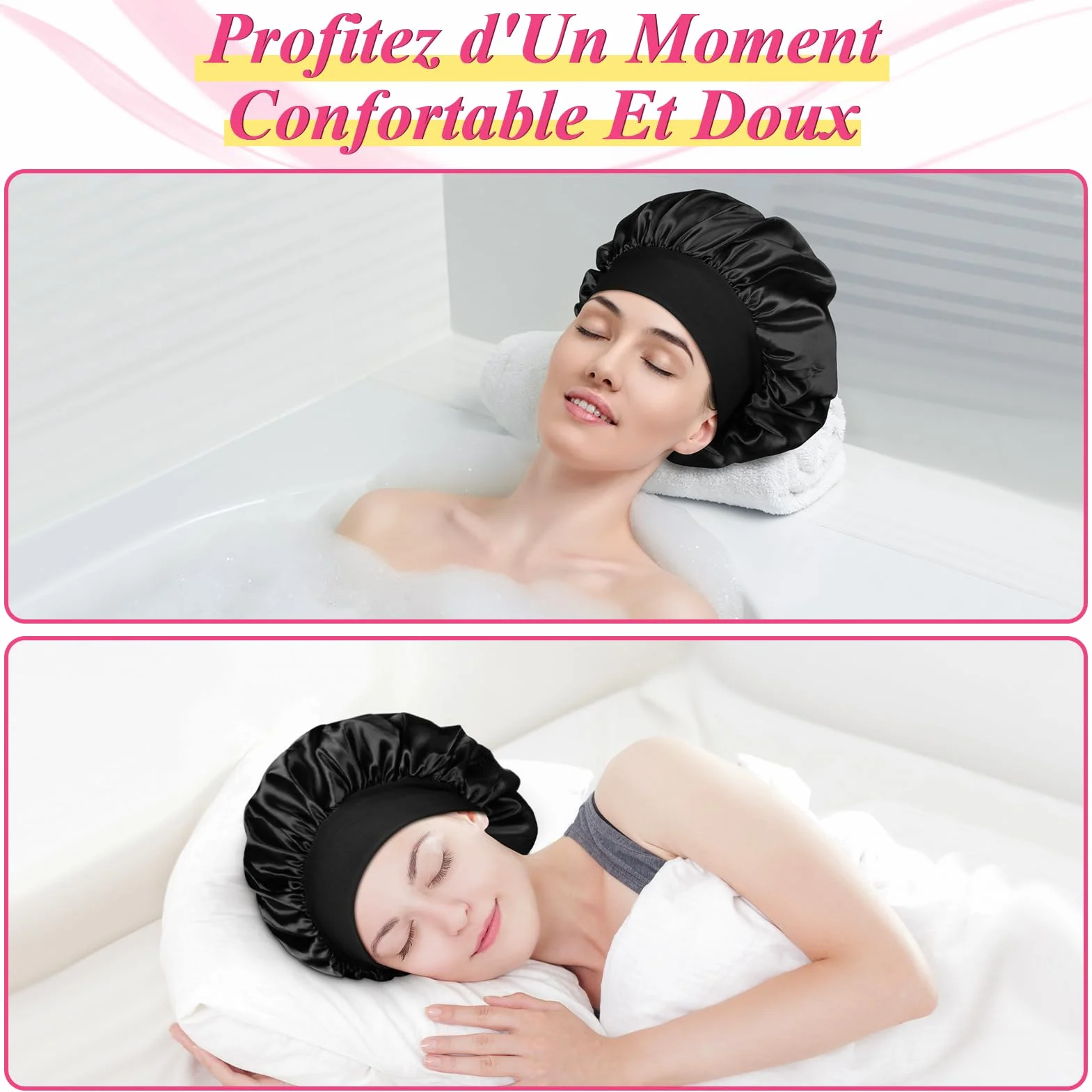 Bonnet Satin Cheveux Nuit 2 Pièces pour Femmes