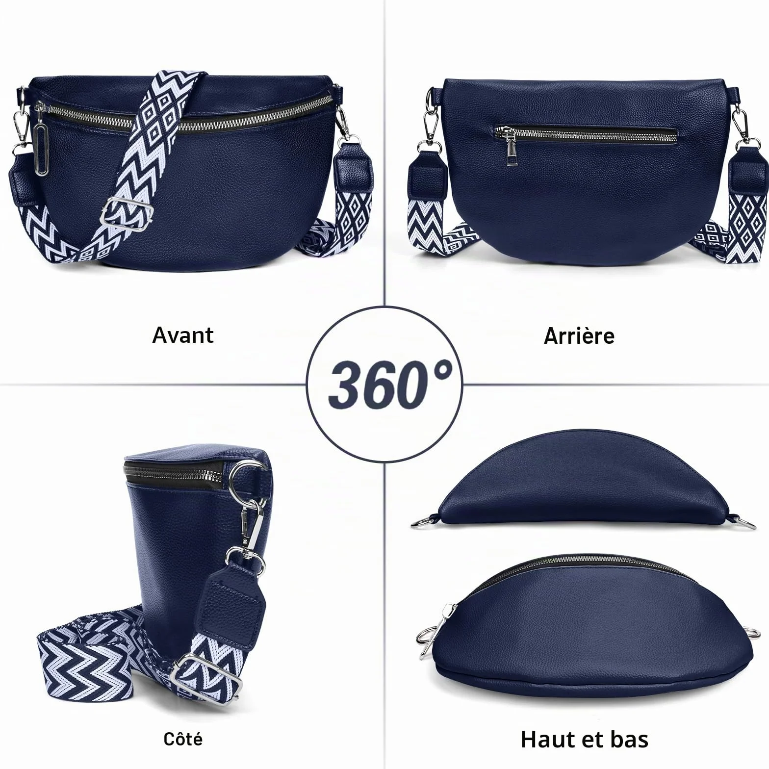 Sac Bandoulière Femme Chic Cuir Imperméable avec Sangle Large et Bandoulière Amovible