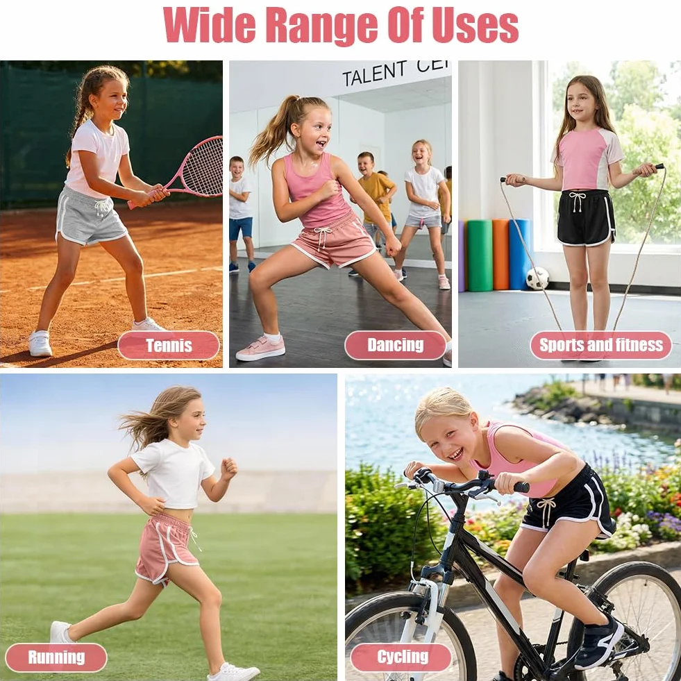 Short de Sport Fille DiULi en Coton Élastique Respirant pour Course à Pied, Taille Haute avec Cordons, 2PCS Noir + Rose