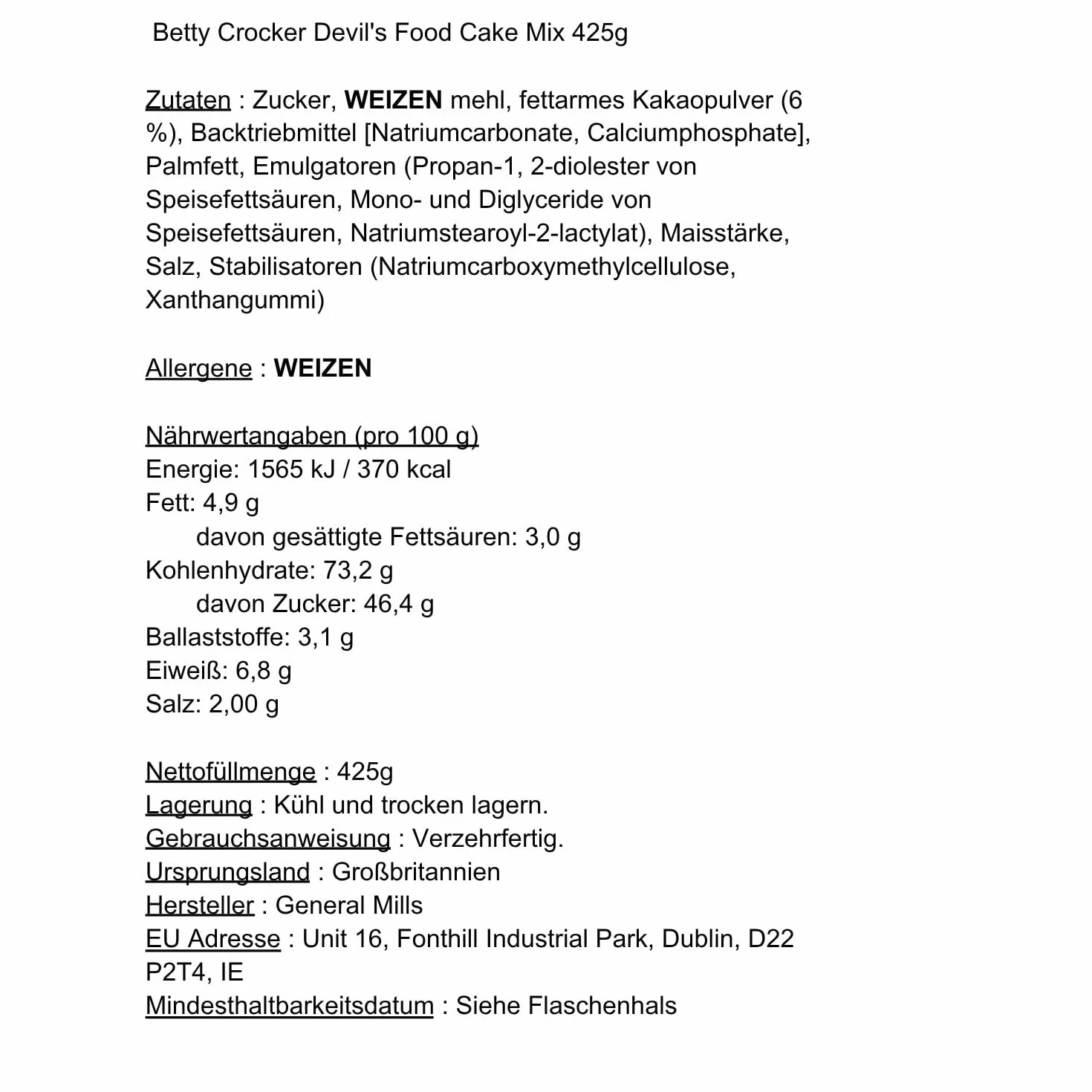 Betty Crocker - Devil's Food Cake Mix 425 g