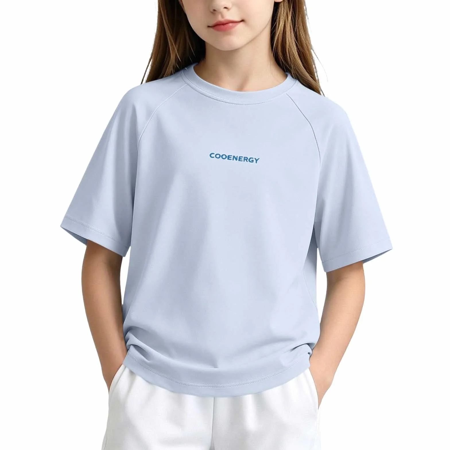 T-Shirt Fille Coton Col Rond Manches Courtes Raglan Séchage Rapide Été Haut Décontracté Coupe Ample Confortable Respirant Léger Top Enfant Fille 3-15 Ans