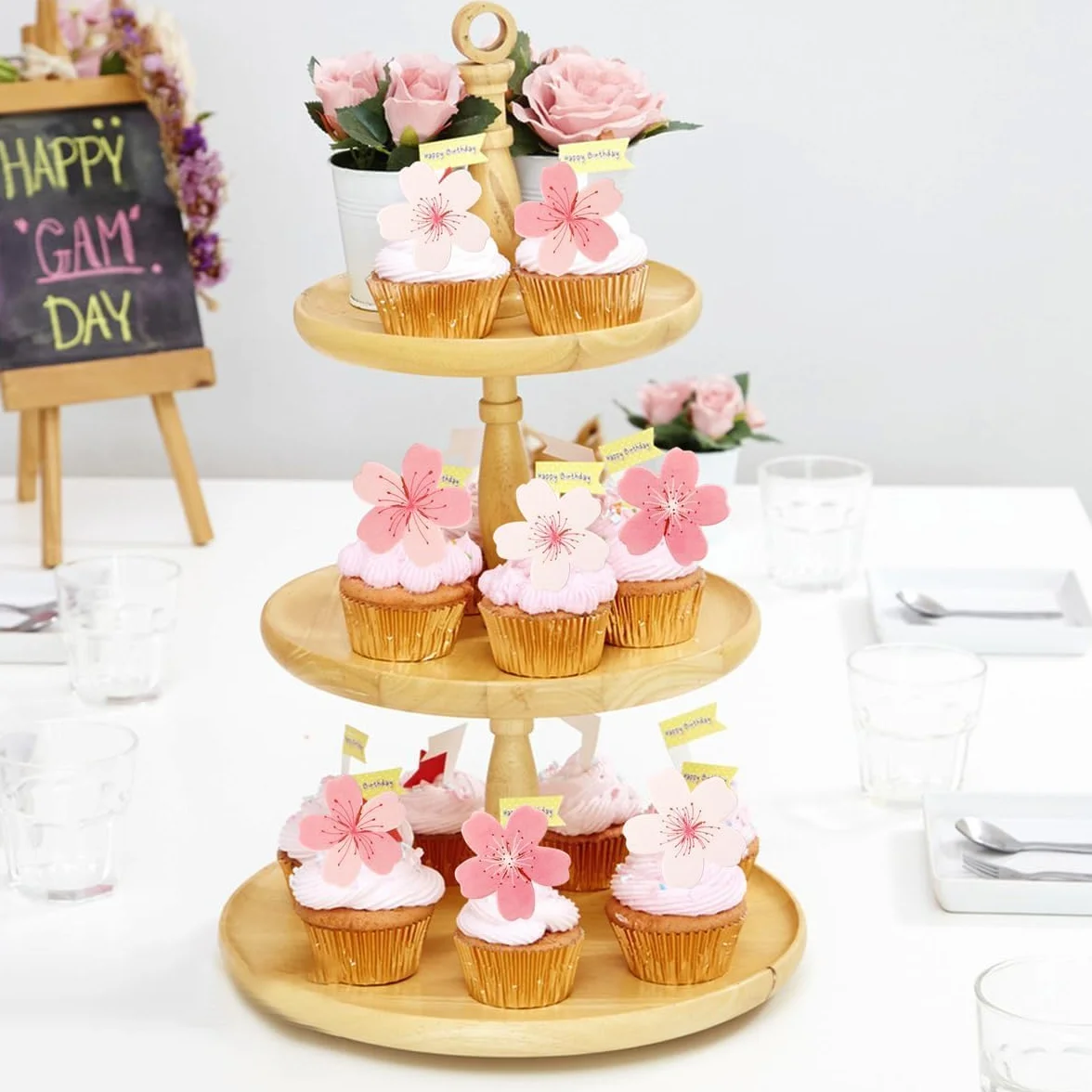50 Pièces Fleurs Comestibles Cupcake, Fleurs Comestibles pour Gateau, Gluant Papier de Riz Décoratif Gâteau, Décoration de Gâteau pour Anniversaires, Fête Mariage(Rose et blanc)