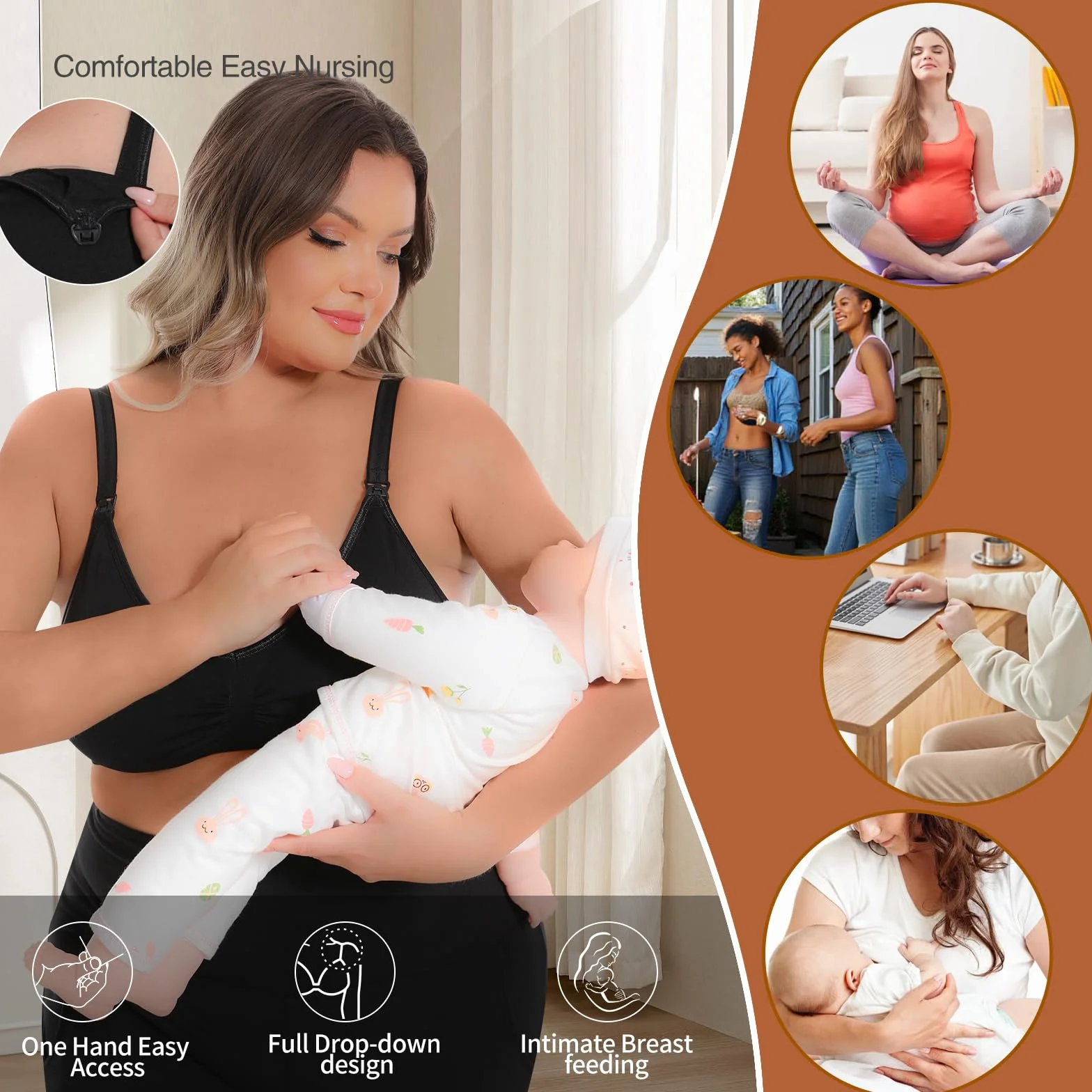 Lot de 3 Soutien-Gorge Allaitement Femme, Brassiere Maternité sans Armature Réglable Nursing Bra avec Rallonges