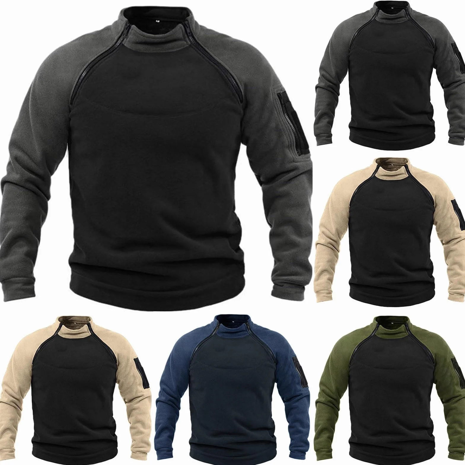 Polaire Veste Militaire Hommes Tactique Chaud Zippé Sweatshirt sans Capuche Coupe-Vent
