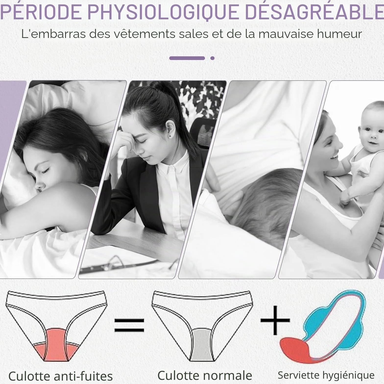 Culotte de Bain Menstruelle Runmeihe pour Femmes, Maillot de Bain Anti Fuite Sport